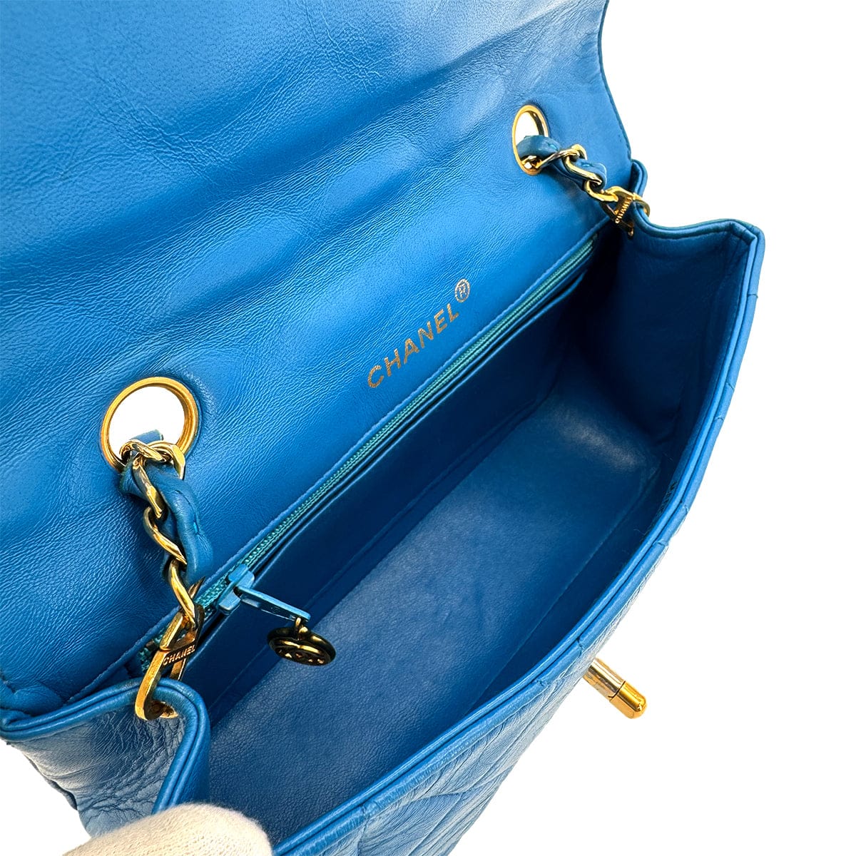 LUXURY PROMISE CHANEL VINTAGE MATELASSE SMALL CHAIN SHOULDER BAG BLUE LAMB SKIN 90284154
