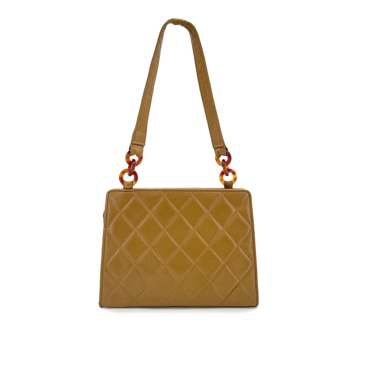 LUXURY PROMISE CHANEL VINTAGE MATELASSE TORTOISESHELL CHAIN SHOULDER BAG BEIGE LAMB SKIN 90286567