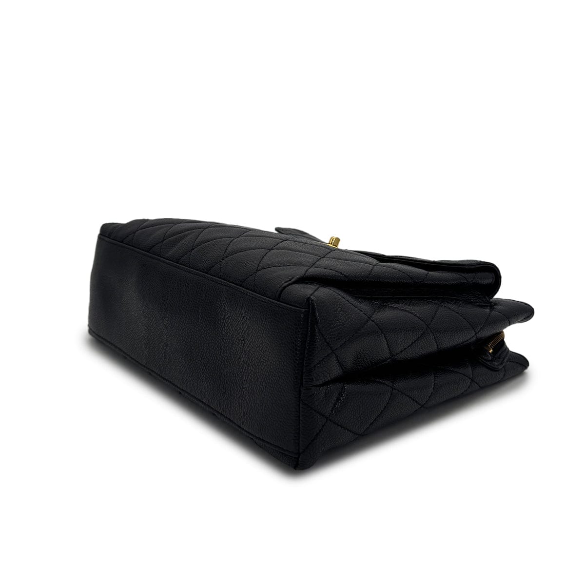 LUXURY PROMISE CHANEL VINTAGE MATELLASSE TURN LOCK CHAIN TOTE BAG BLACK CAVIAR SKIN 90308268