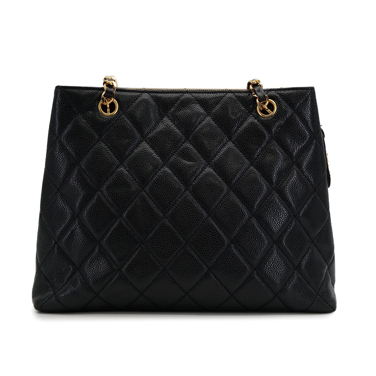 LUXURY PROMISE CHANEL VINTAGE MATELLASSE TURN LOCK CHAIN TOTE BAG BLACK CAVIAR SKIN 90308268