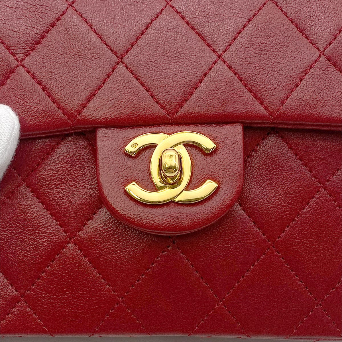 LUXURY PROMISE CHANEL VINTAGE MINI SQUARE 17 CHAIN HAND BAG RED LAMB SKIN 90260487