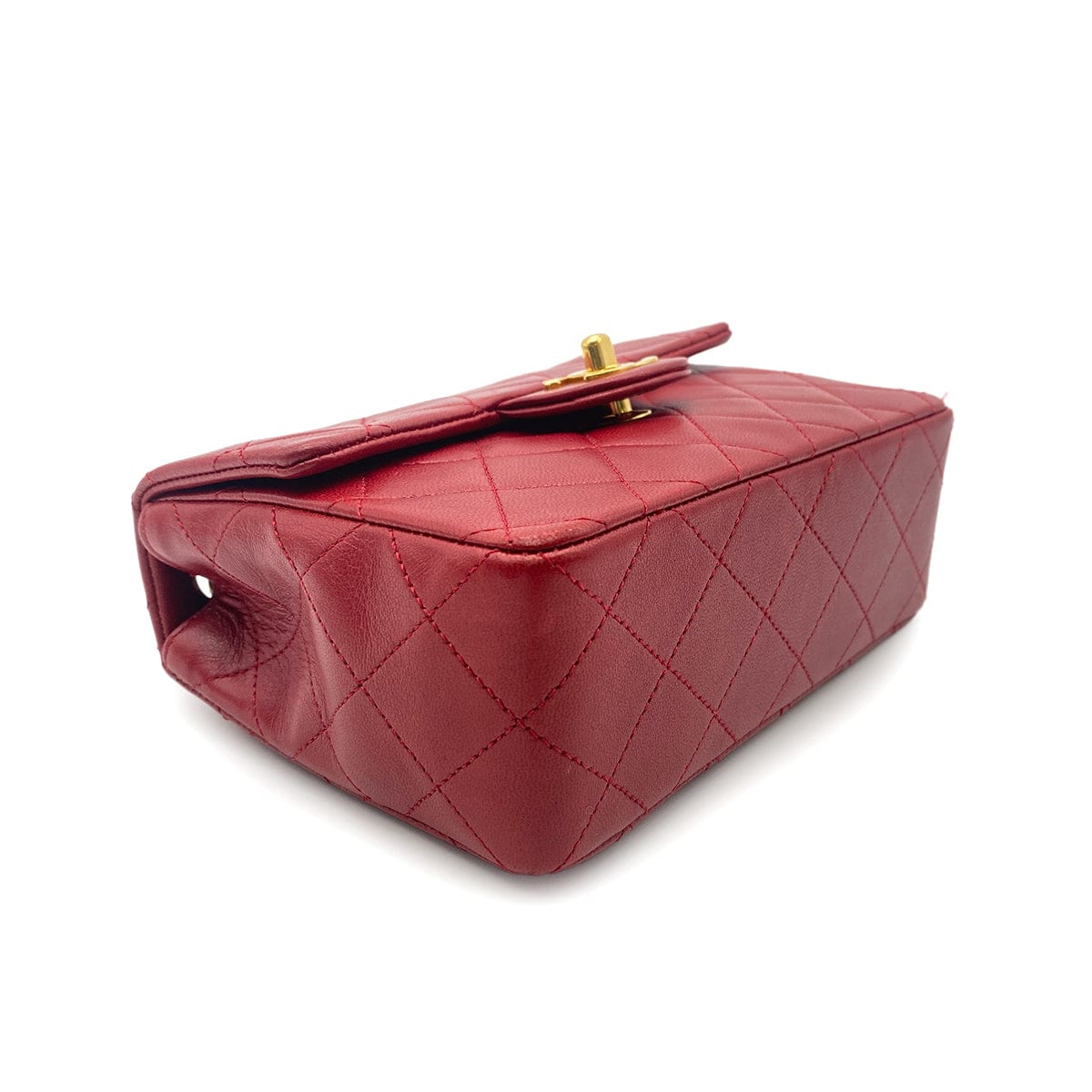 LUXURY PROMISE CHANEL VINTAGE MINI SQUARE 17 CHAIN HAND BAG RED LAMB SKIN 90260487