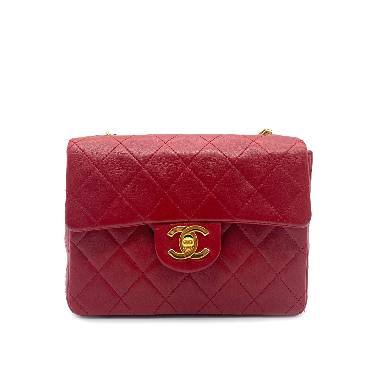 LUXURY PROMISE CHANEL VINTAGE MINI SQUARE 17 CHAIN HAND BAG RED LAMB SKIN 90260487