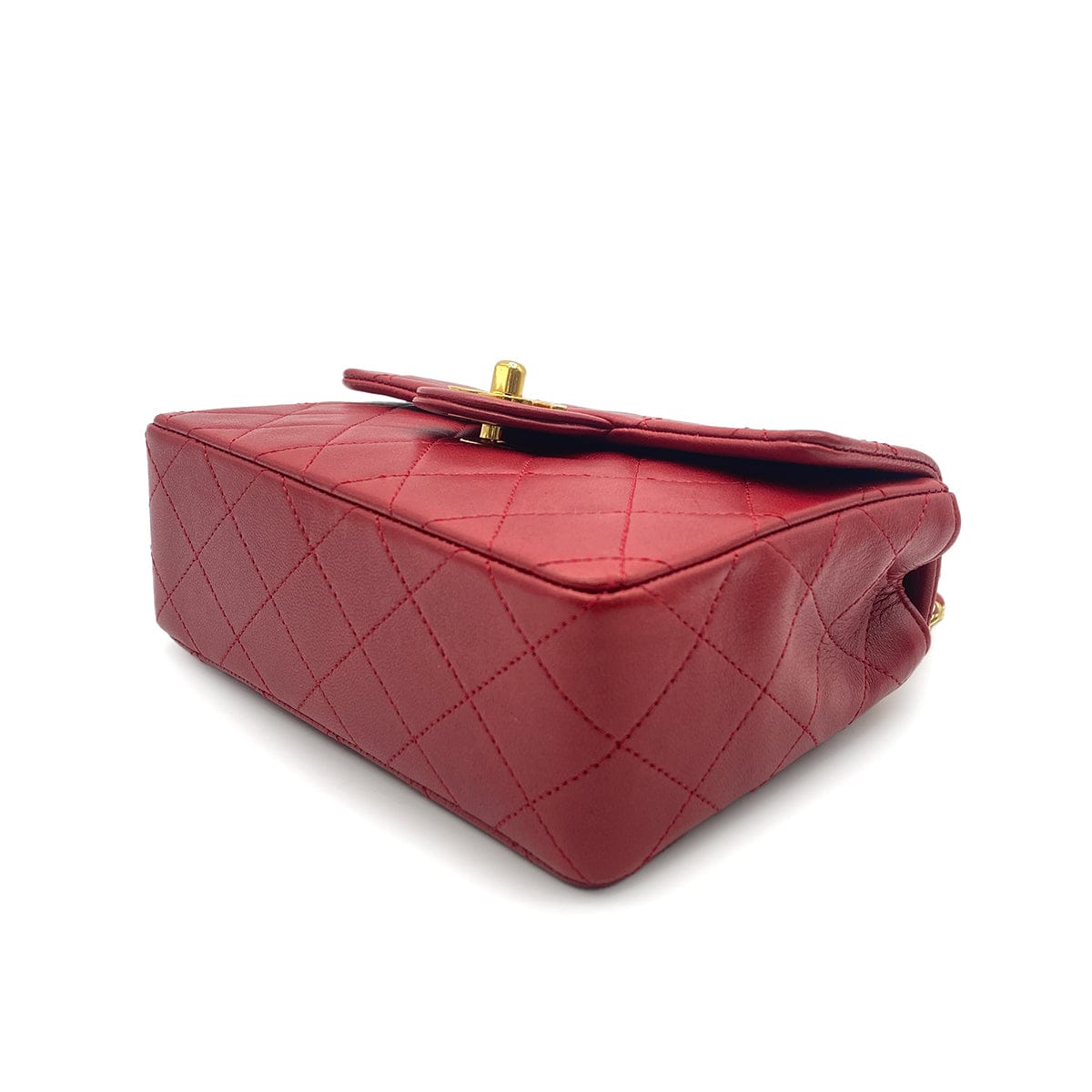 LUXURY PROMISE CHANEL VINTAGE MINI SQUARE 17 CHAIN HAND BAG RED LAMB SKIN 90260487