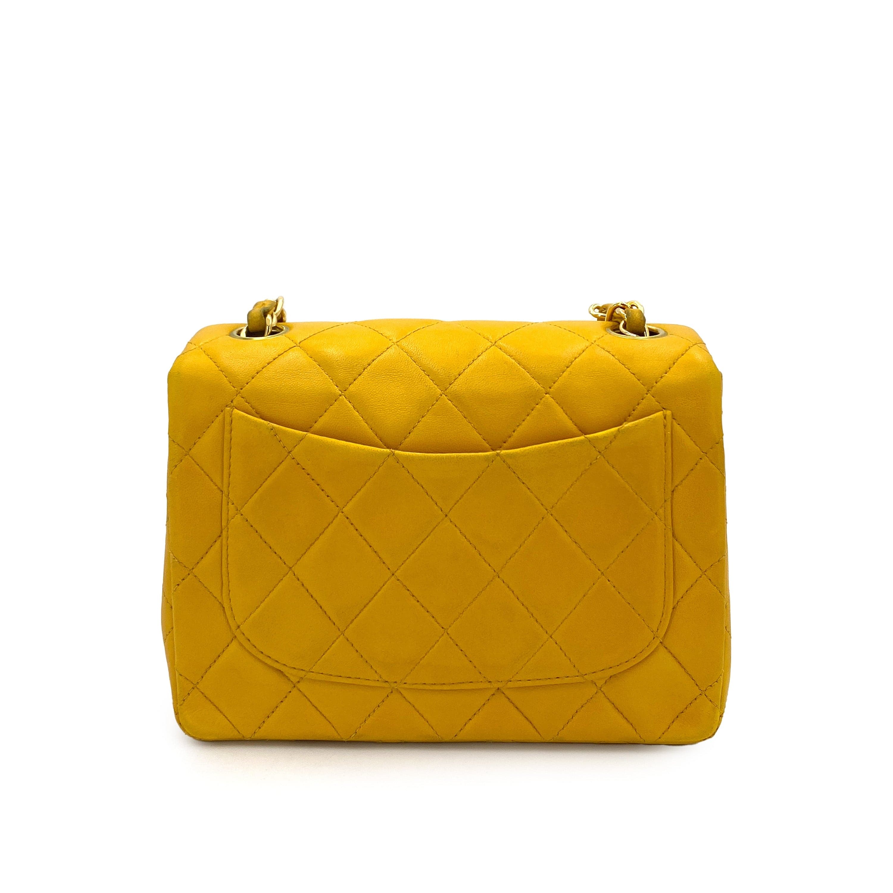 LUXURY PROMISE CHANEL VINTAGE MINI SQUARE 17 CHAIN SHOULDER BAG YELLOW LAMB SKIN 90249820