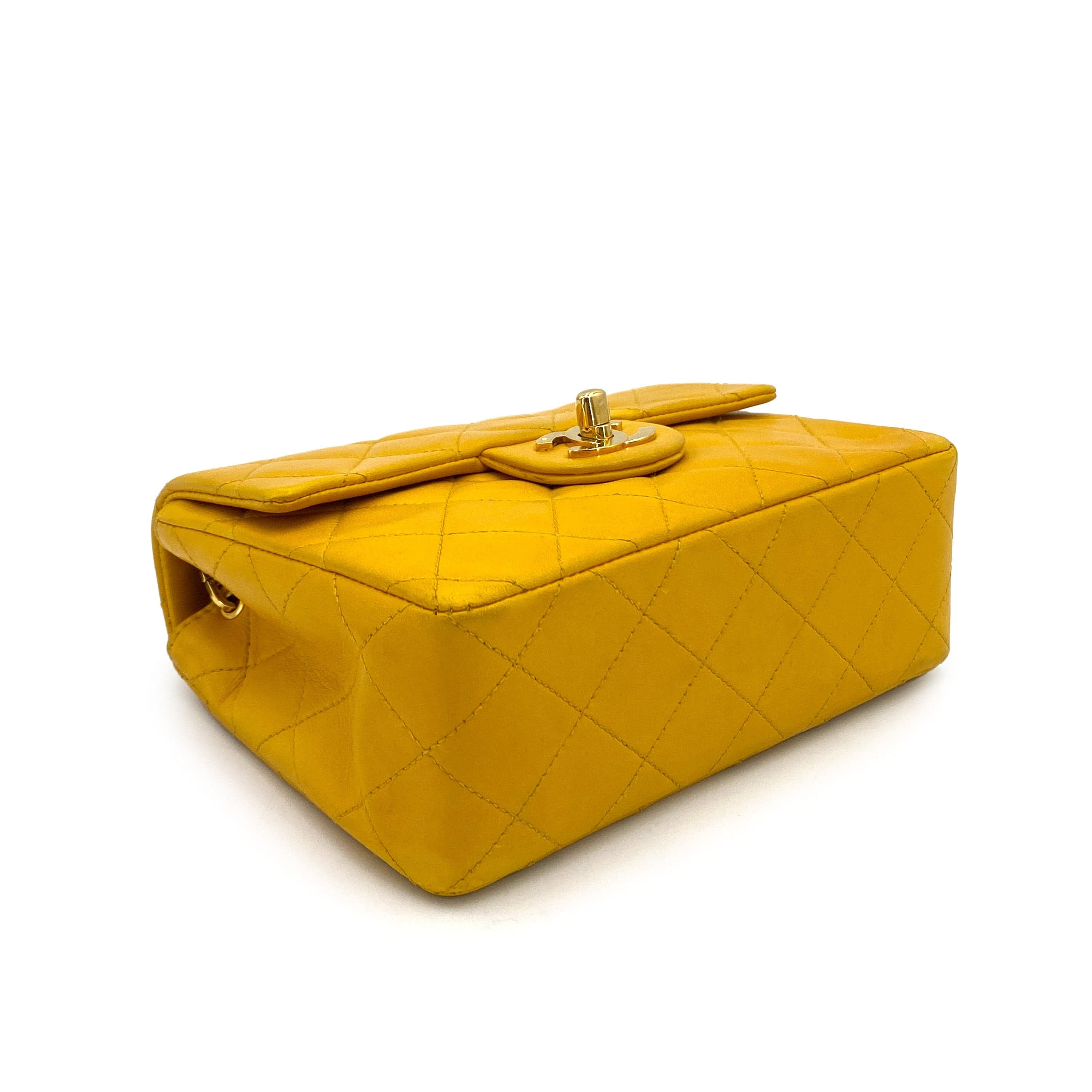 LUXURY PROMISE CHANEL VINTAGE MINI SQUARE 17 CHAIN SHOULDER BAG YELLOW LAMB SKIN 90249820