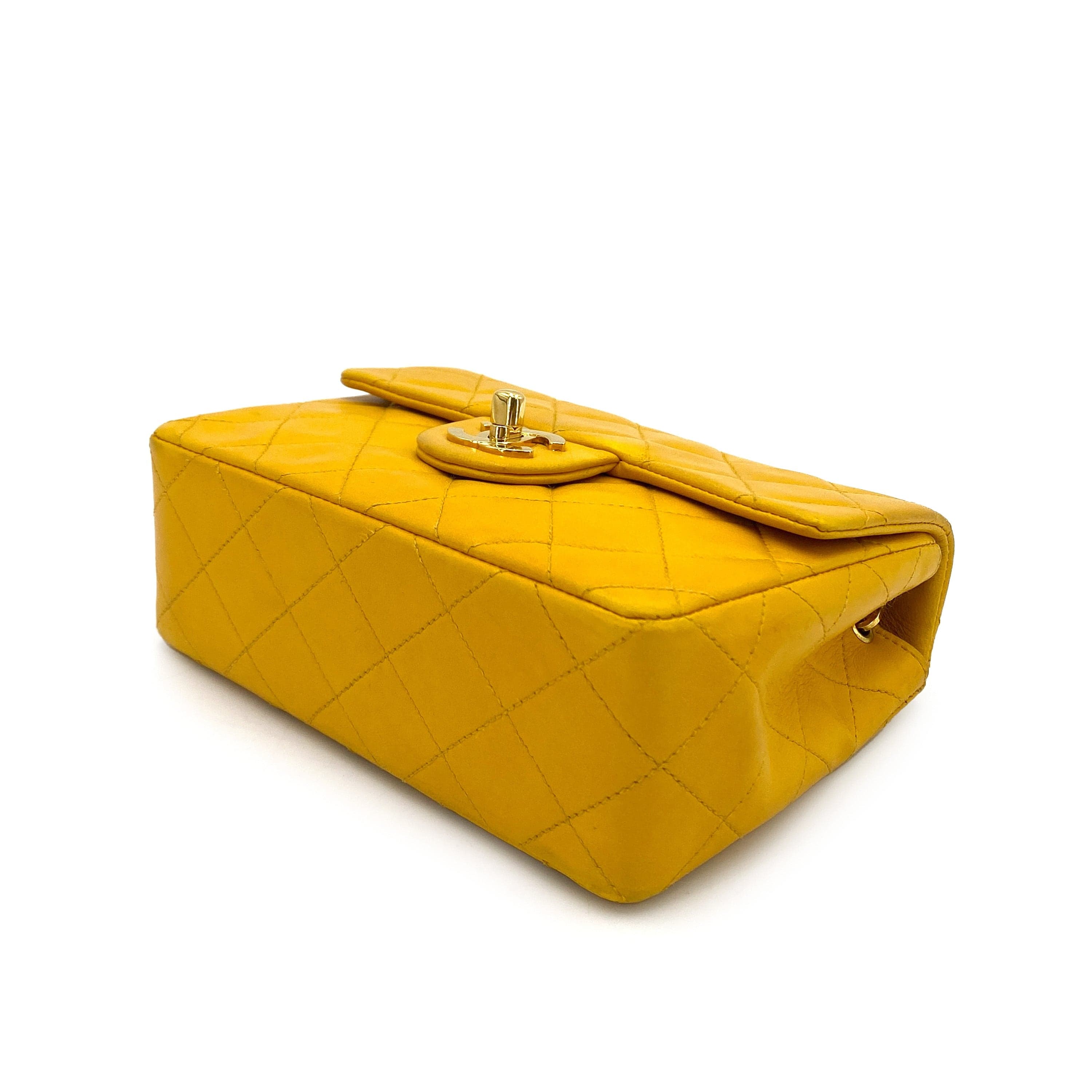 LUXURY PROMISE CHANEL VINTAGE MINI SQUARE 17 CHAIN SHOULDER BAG YELLOW LAMB SKIN 90249820