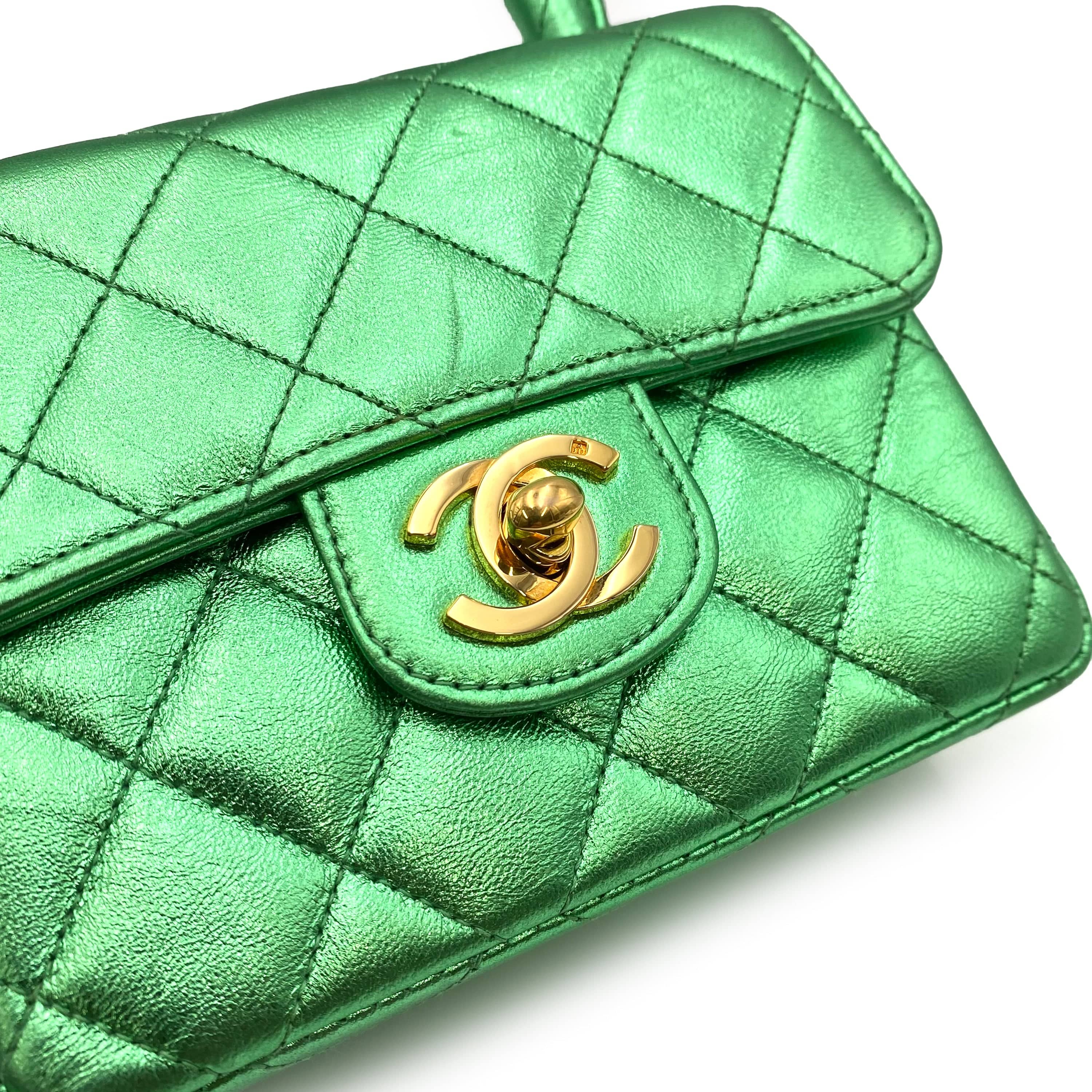 LUXURY PROMISE CHANEL VINTAGE PARENT-CHILD BAG METALLIC GREEN LAMB SKIN 90228454