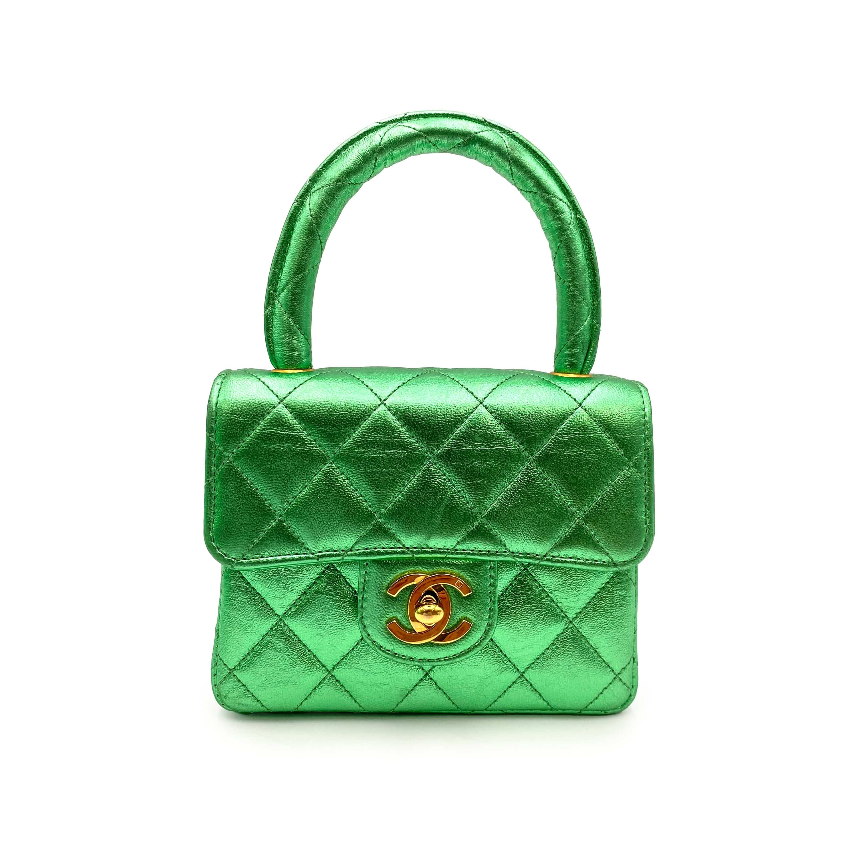 LUXURY PROMISE CHANEL VINTAGE PARENT-CHILD BAG METALLIC GREEN LAMB SKIN 90228454