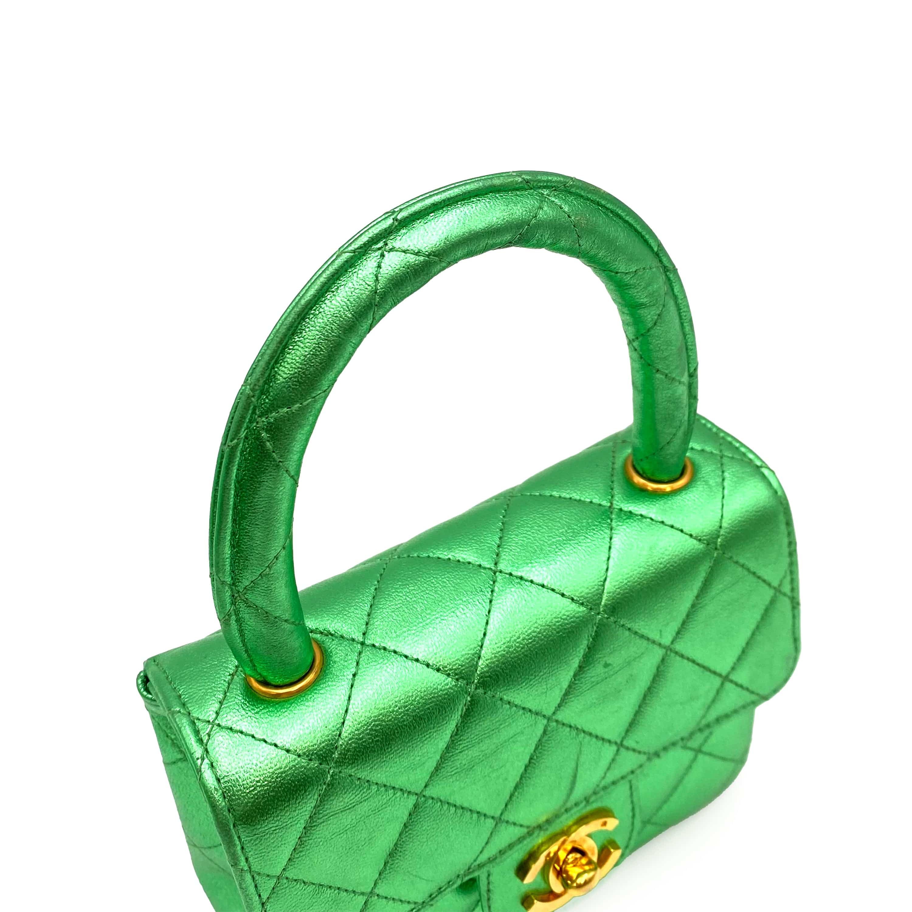 LUXURY PROMISE CHANEL VINTAGE PARENT-CHILD BAG METALLIC GREEN LAMB SKIN 90228454