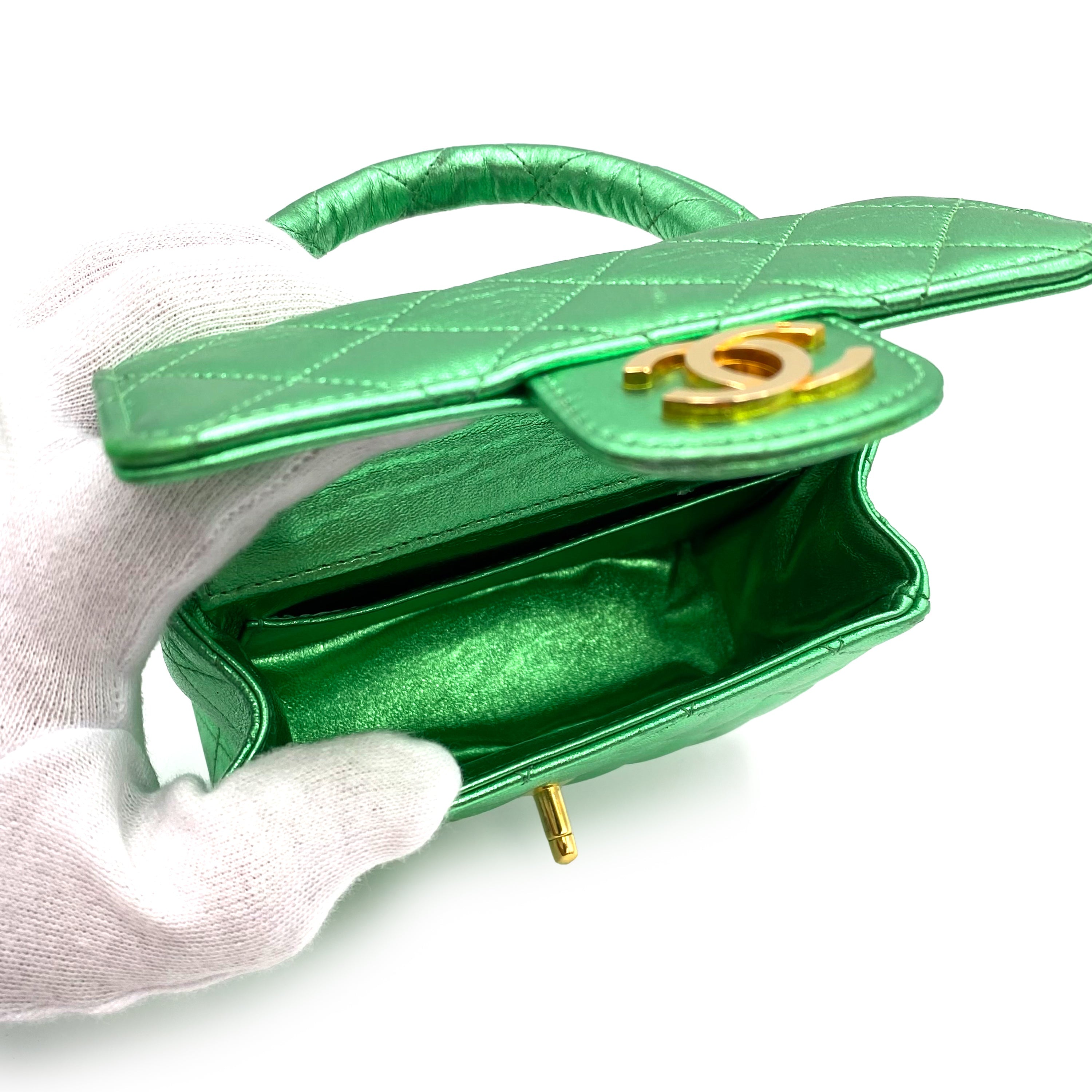 LUXURY PROMISE CHANEL VINTAGE PARENT-CHILD BAG METALLIC GREEN LAMB SKIN 90228454