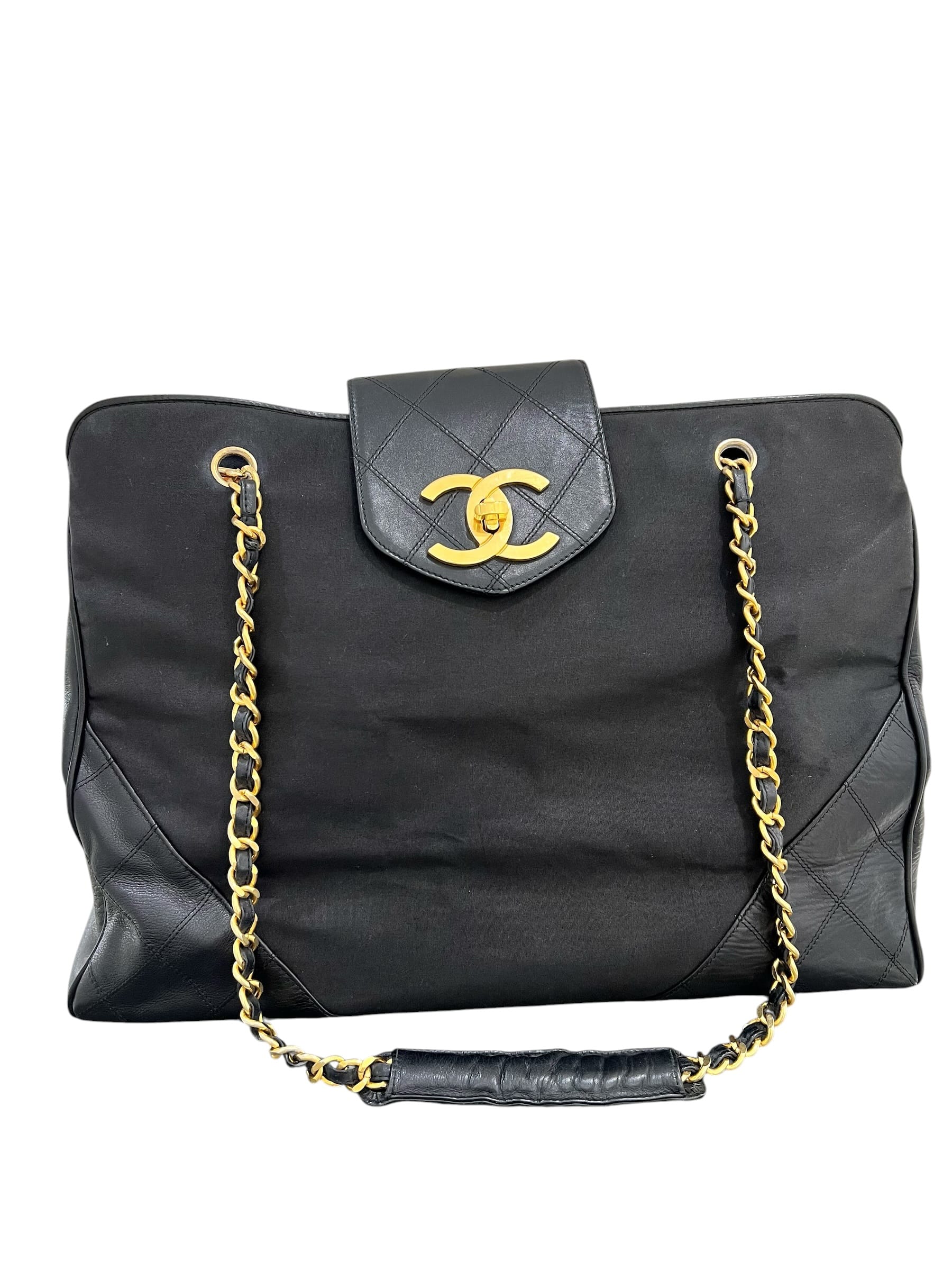 Luxury Promise Chanel Vintage Supermodel Tote Black Canvas Calfskin GHW SKC8368X
