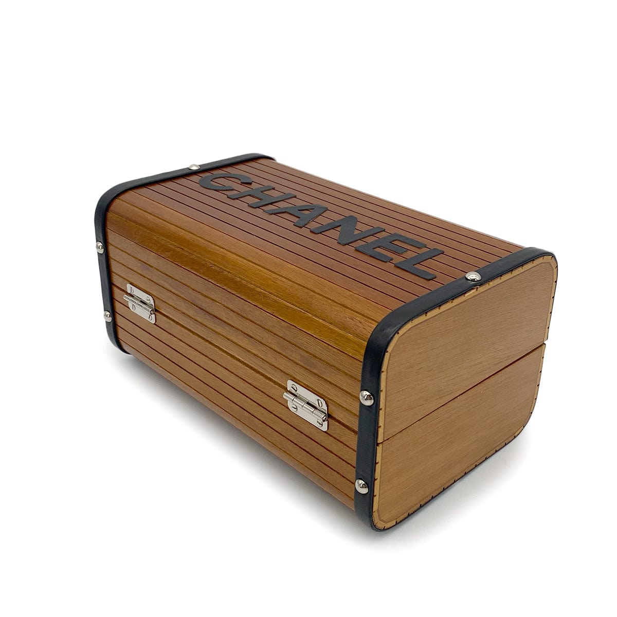 LUXURY PROMISE CHANEL VINTAGE WOOD VANITY HAND BAG WOOD LEATHER BROWN 90264374