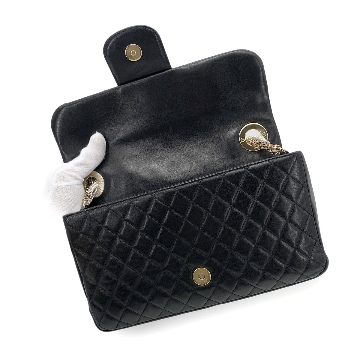LUXURY PROMISE CHANEL WESTMINSTER CHAIN SHOULDER BAG FAUX PEARL BLACK LAMB SKIN 90260188