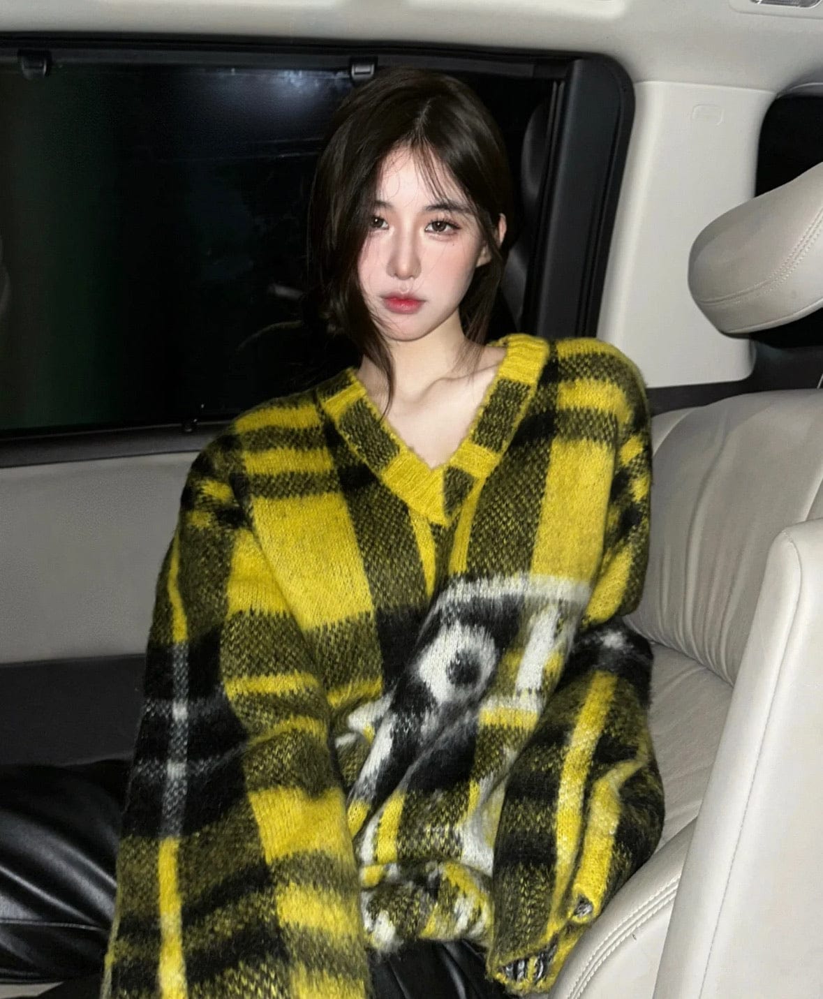 LUXURY PROMISE Christian Dior Yellow Plaid Mohair Cardigan Sweater