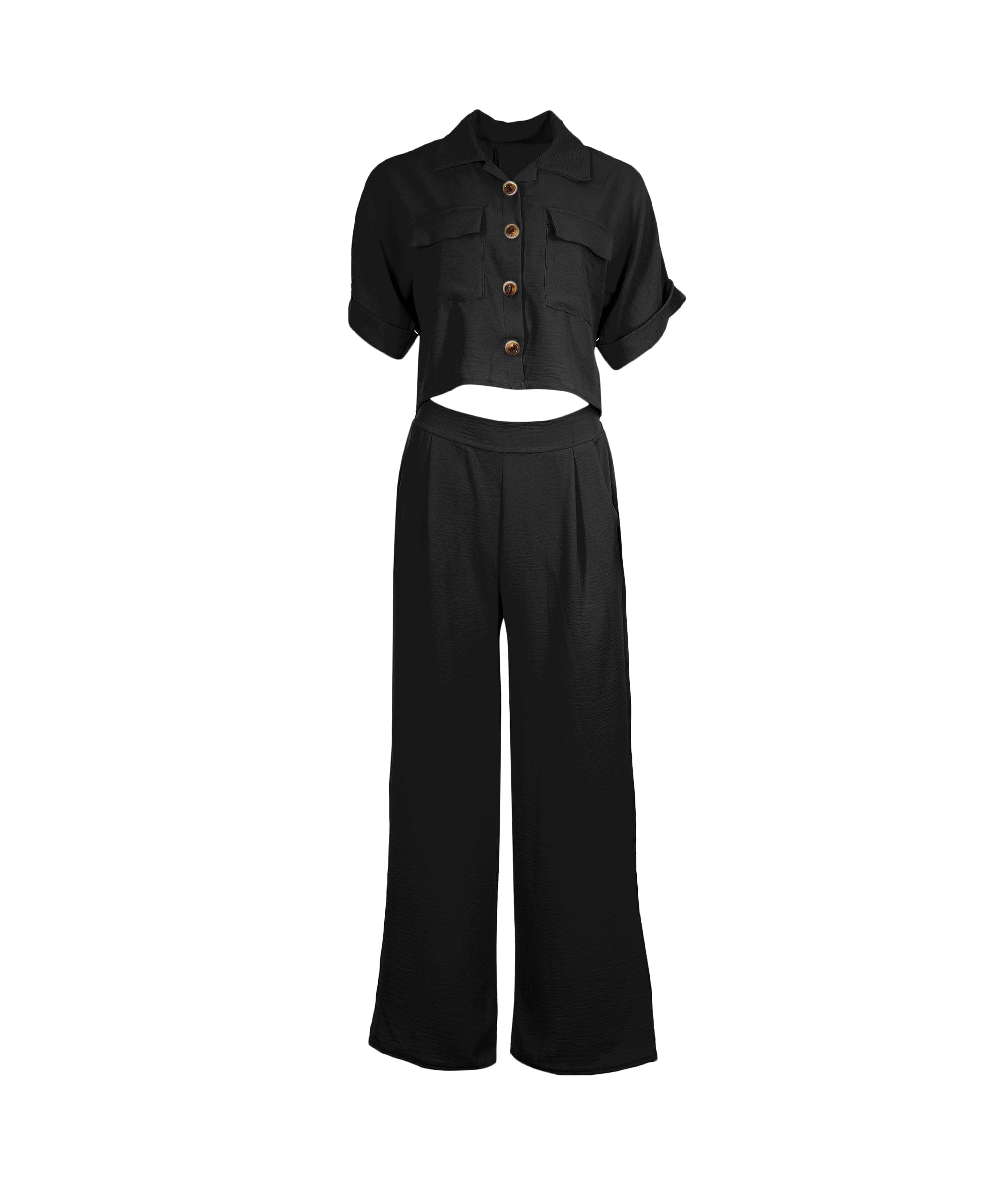 Luxury Promise Ella Black Crop Shirt Trouser Set  ASL8281