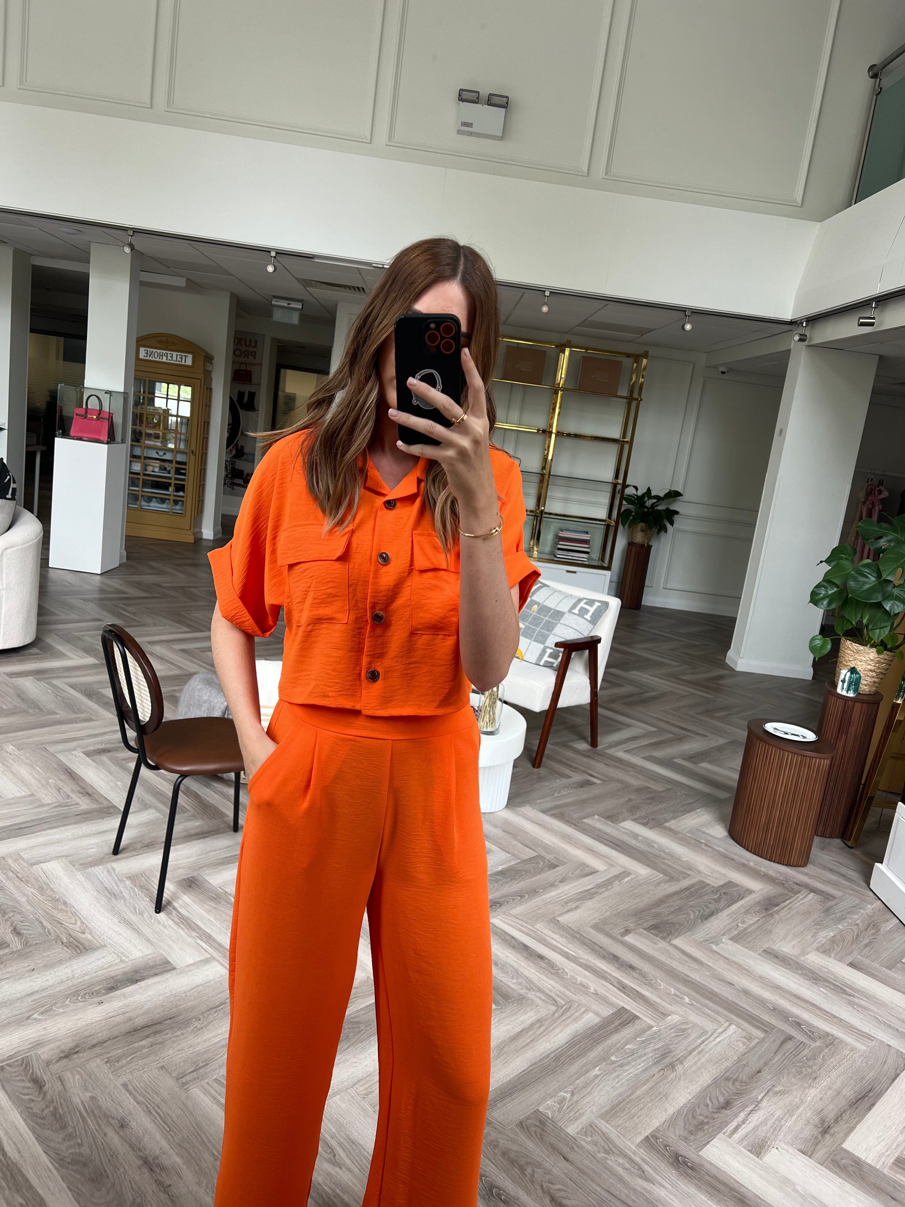 Luxury Promise Ella Orange Crop Shirt/Trouser Set AVL1195