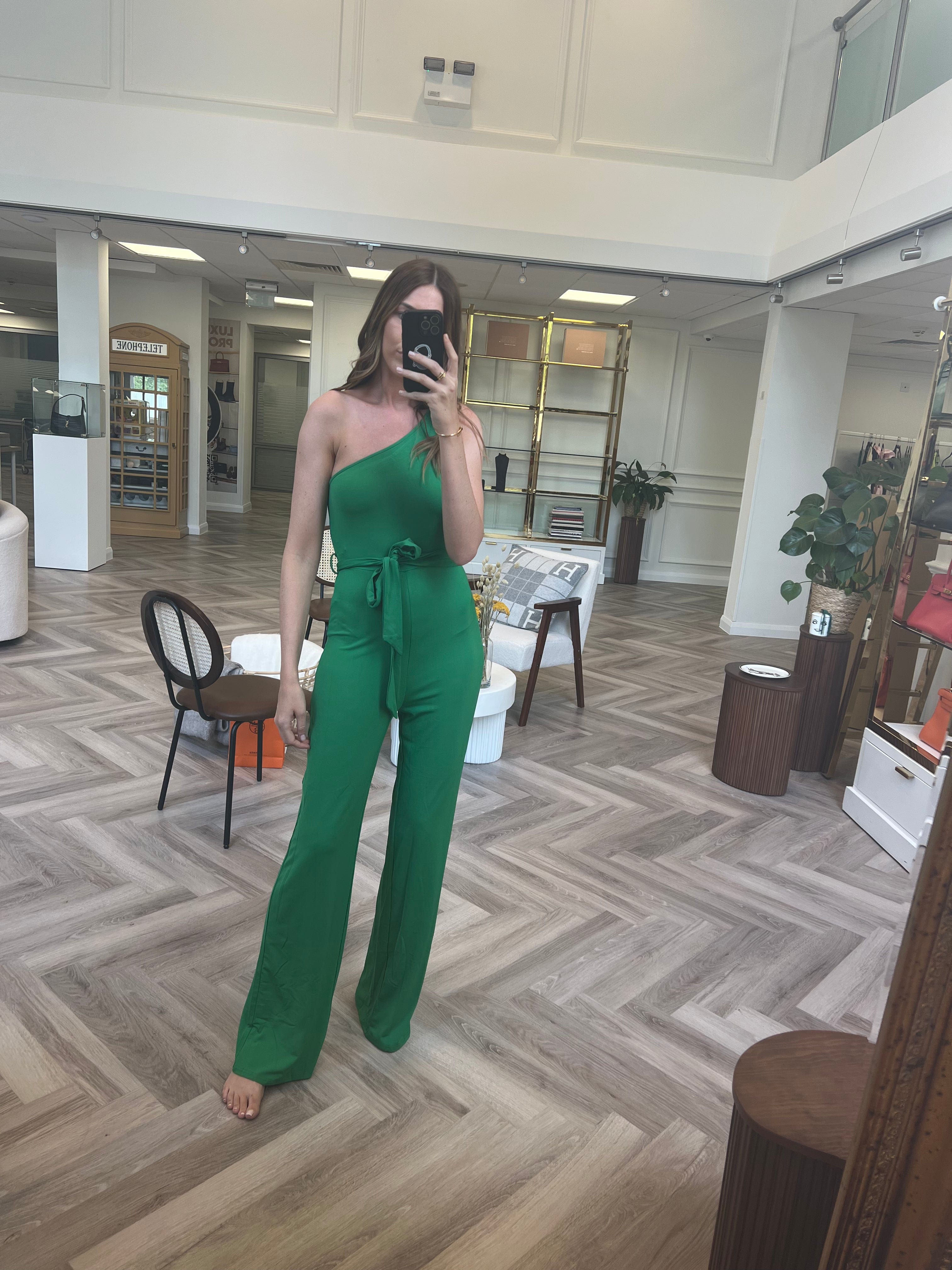 Luxury Promise Imogen Green One Shoulder Jumpsuit - Small AVL1215