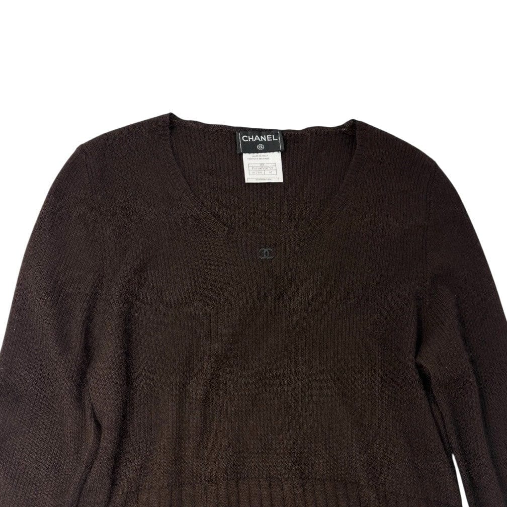 Luxury Promise CHANEL Vintage 00A CC Logo Rib Knit Top Pullover Long Sleeve #42 Brown Cashmere