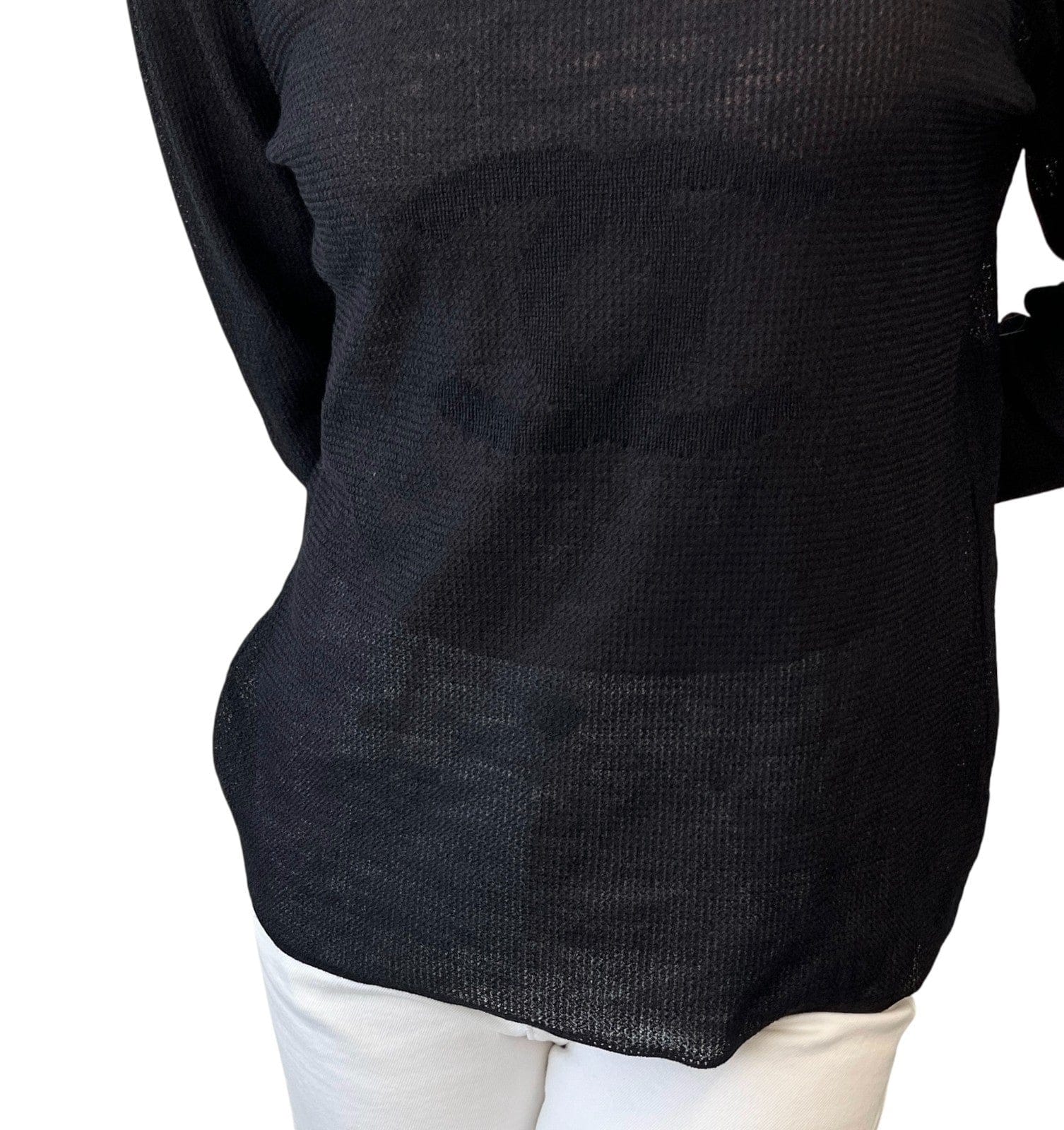 Luxury Promise CHANEL Vintage 02A CC Logo See-through Knit Top #42 Mesh Short Sleeve Black
