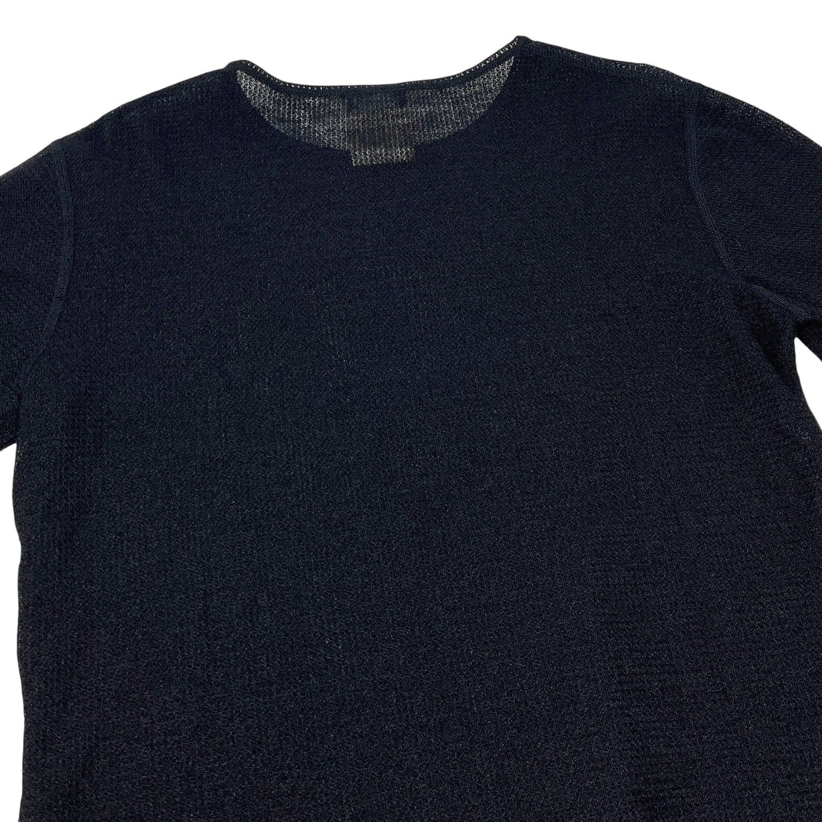 Luxury Promise CHANEL Vintage 02A CC Logo See-through Knit Top #42 Mesh Short Sleeve Black