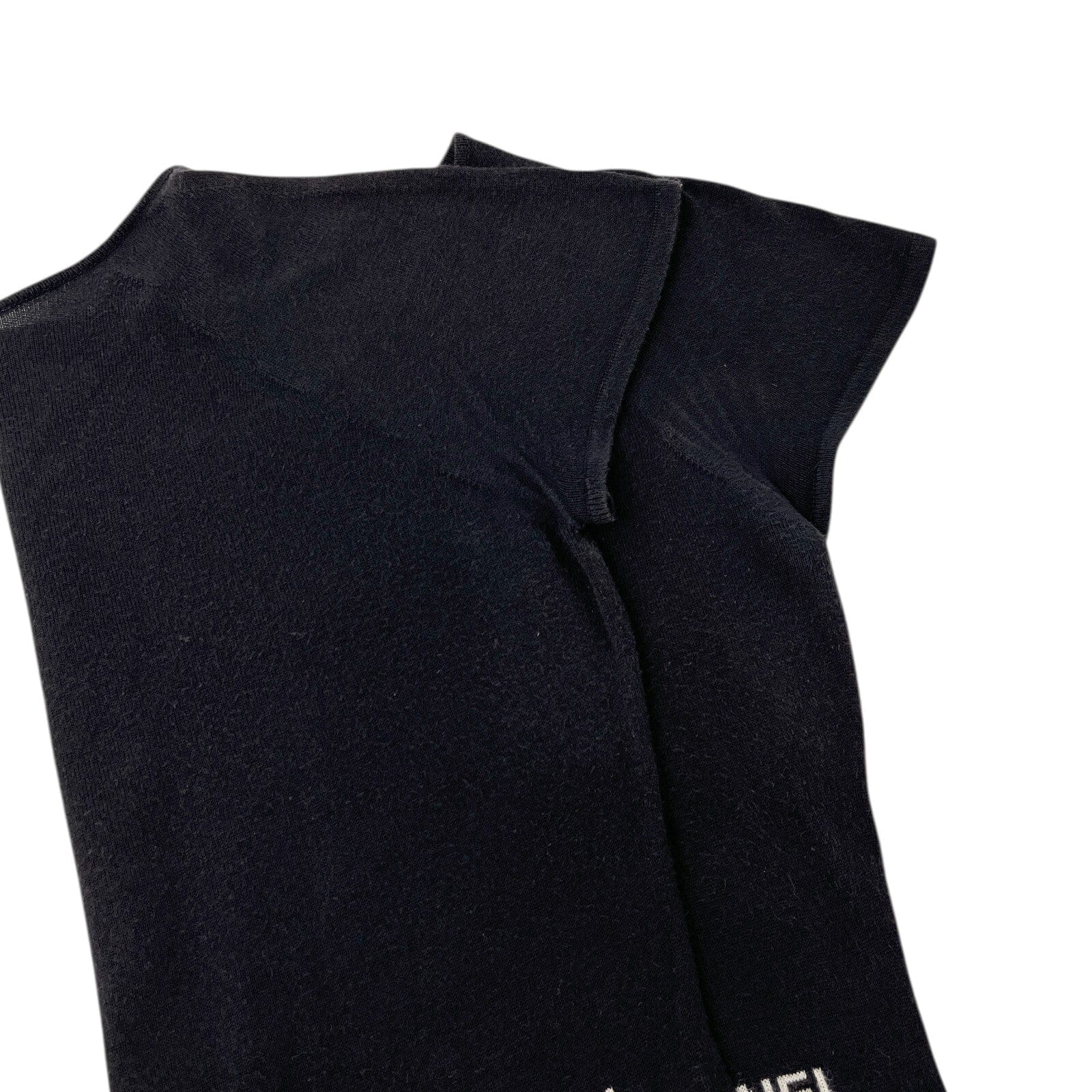 Luxury Promise CHANEL Vintage 04P Logo Knit T-shirt Top #40 Round Neck Black White Cotton