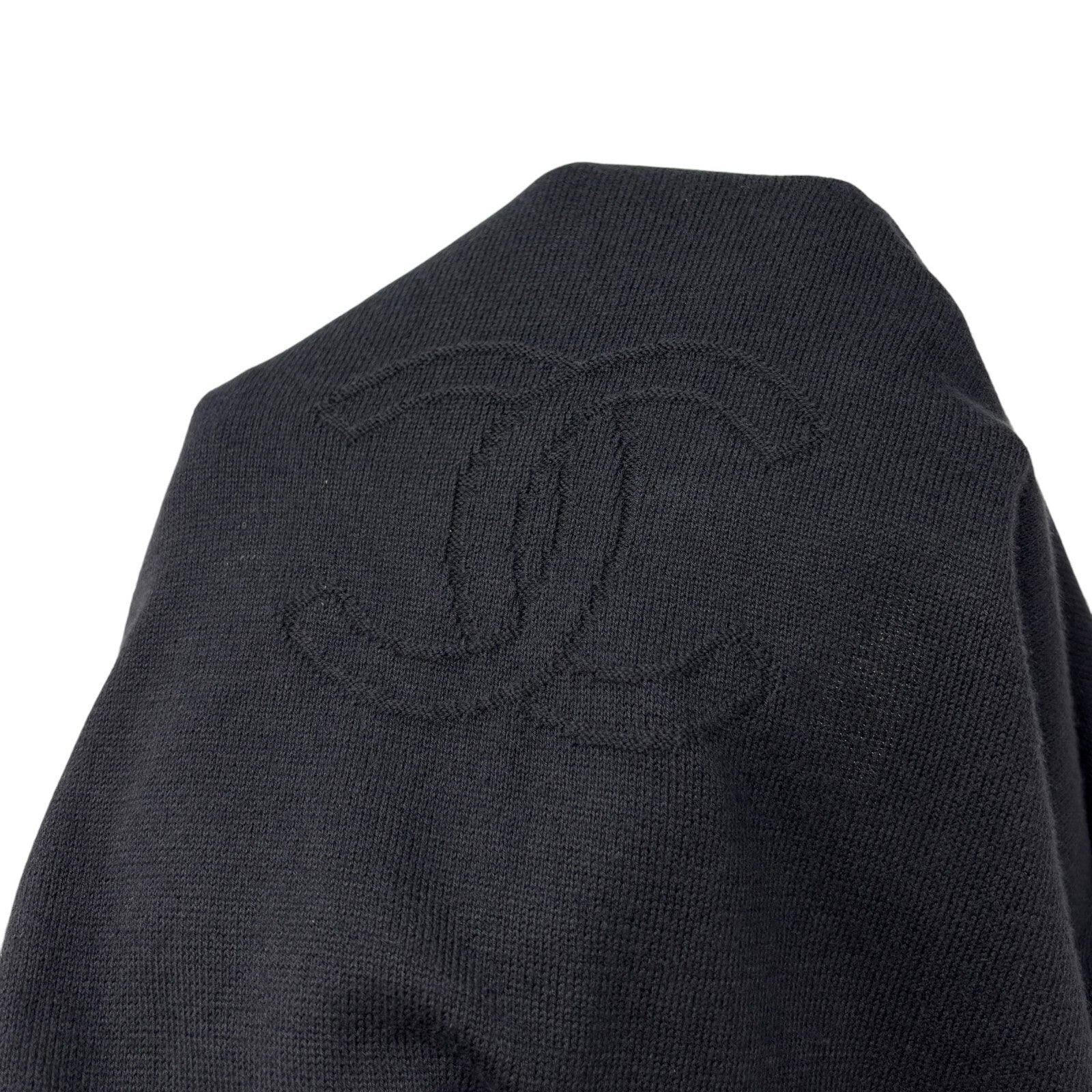 Luxury Promise CHANEL Vintage 05C CC Logo Knit T-shirt #42 Short Sleeve Top Black Cotton