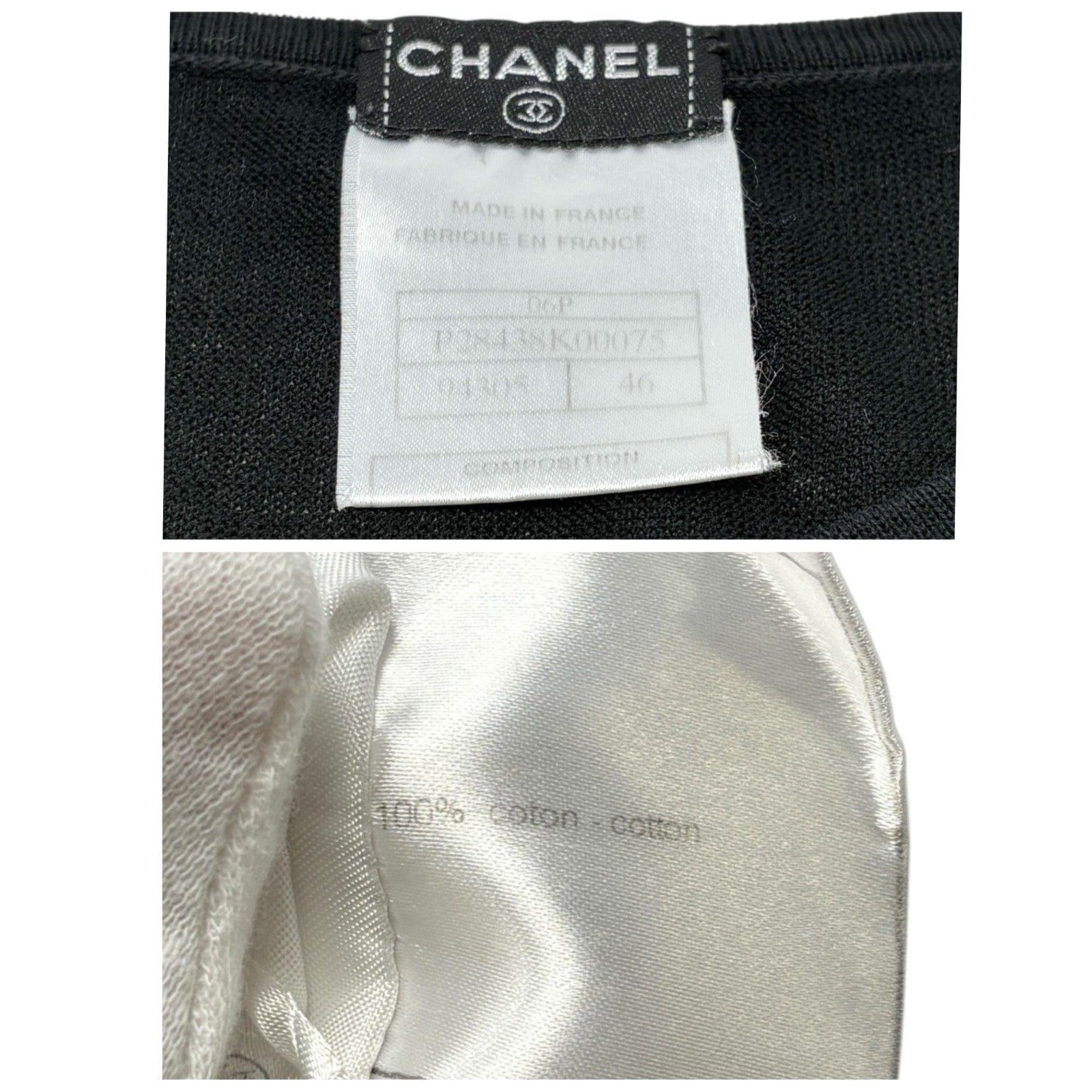 Luxury Promise CHANEL Vintage 06P CC Logo Knit T-shirt #46 Black Cotton Short Sleeve