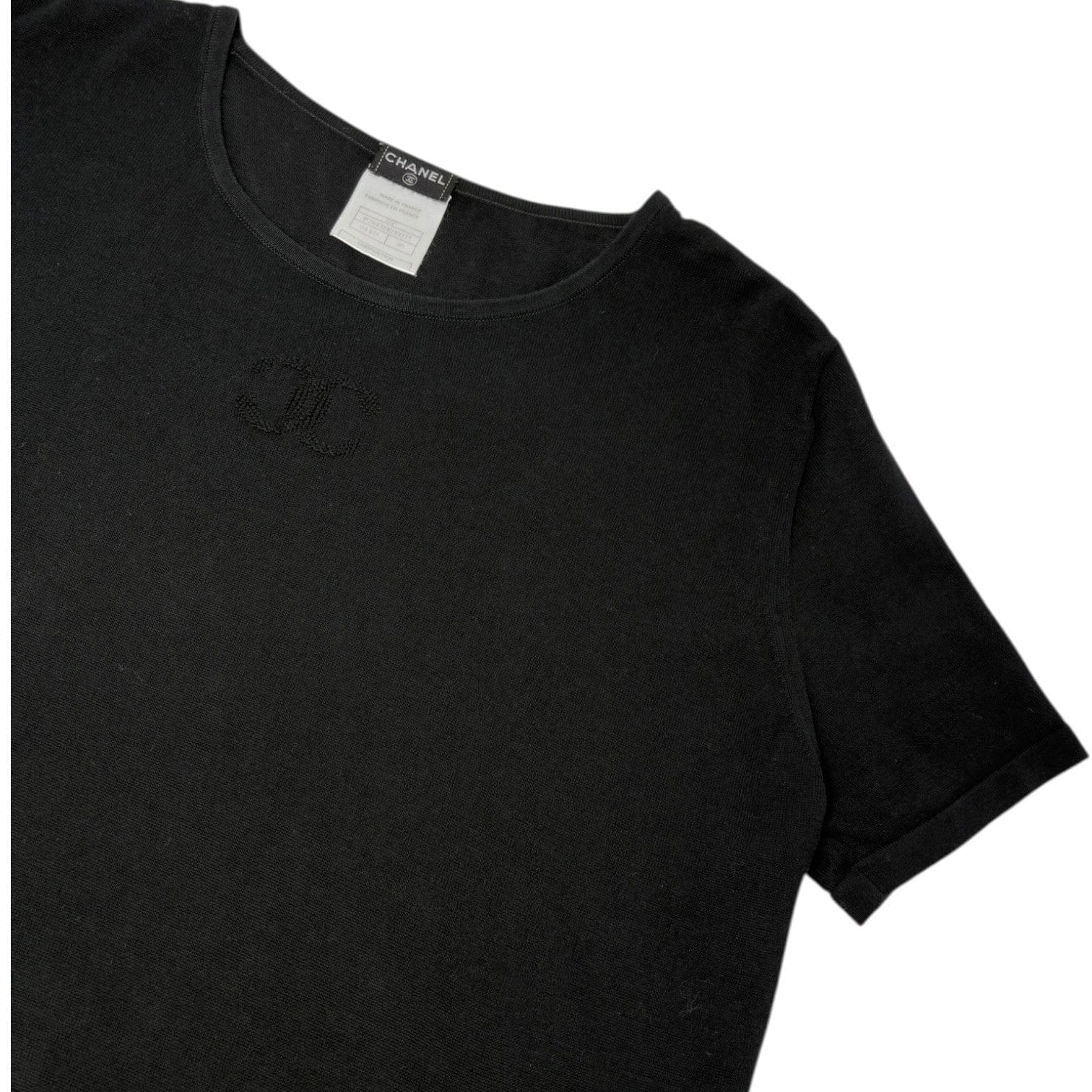 Luxury Promise CHANEL Vintage 06P CC Logo Knit T-shirt #46 Black Cotton Short Sleeve