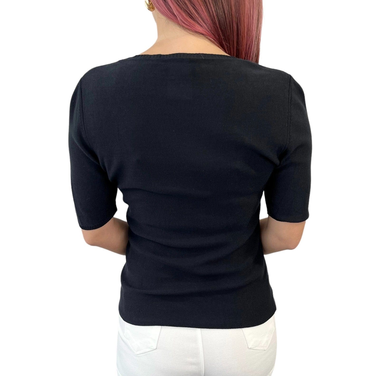 Luxury Promise CHANEL Vintage 06P CC Logo Knit T-shirt #46 Black Cotton Short Sleeve
