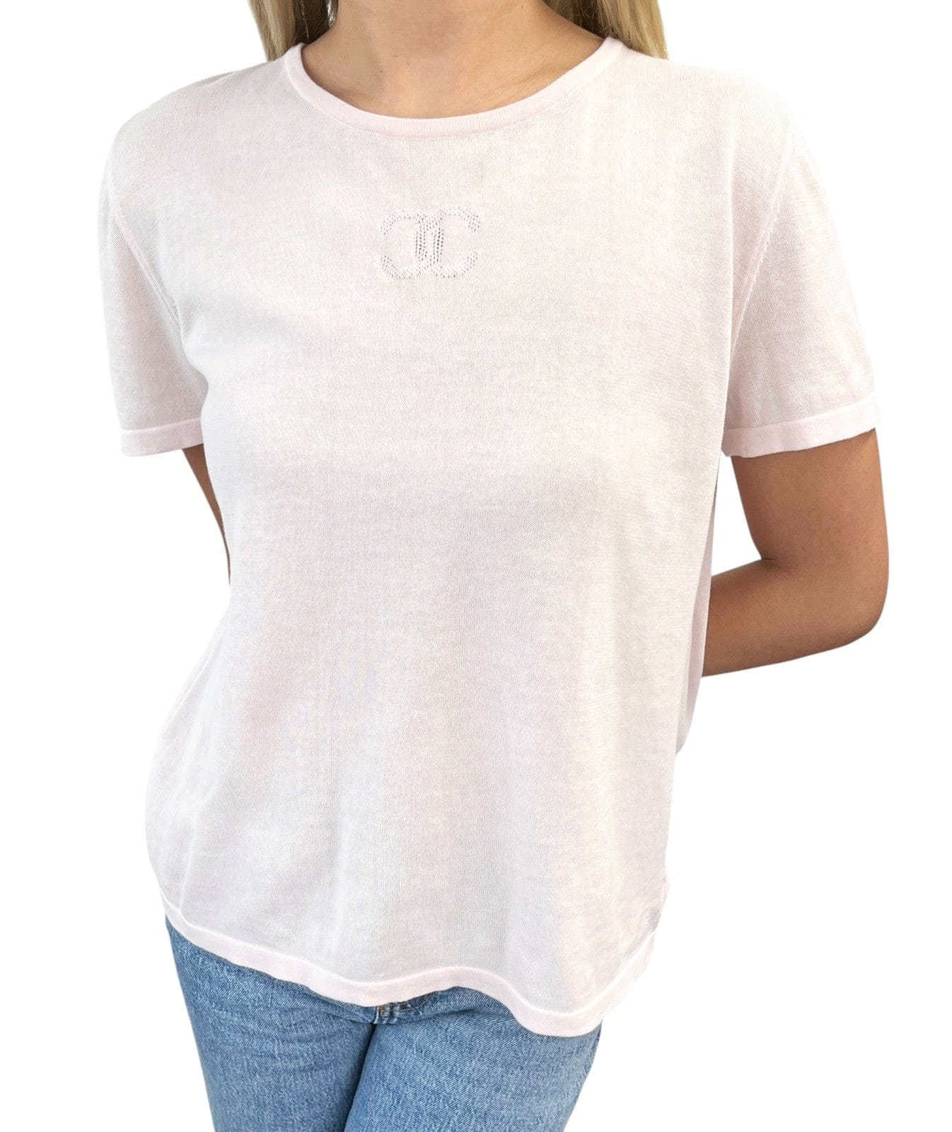 Luxury Promise CHANEL Vintage 06P CC Mark Logo Short Sleeve Top #38 T-shirt Pink Cotton Mesh