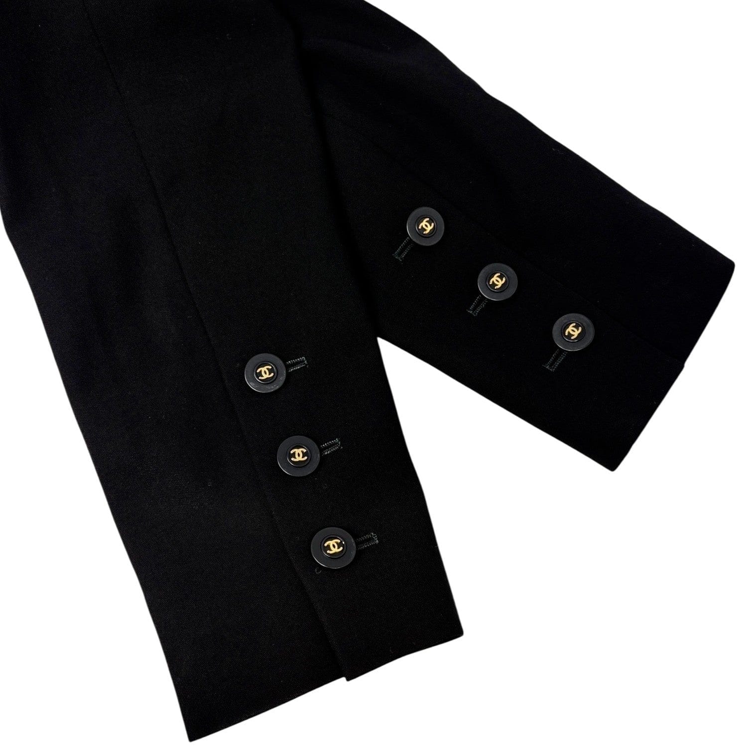 Luxury Promise CHANEL Vintage 94P CC Mark Logo Jacket Button Black Gold Long Sleeve Collar