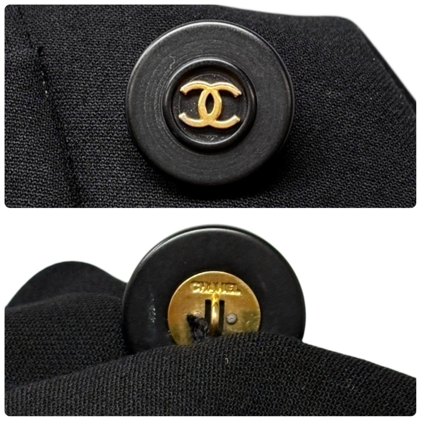 Luxury Promise CHANEL Vintage 94P CC Mark Logo Jacket Button Black Gold Long Sleeve Collar
