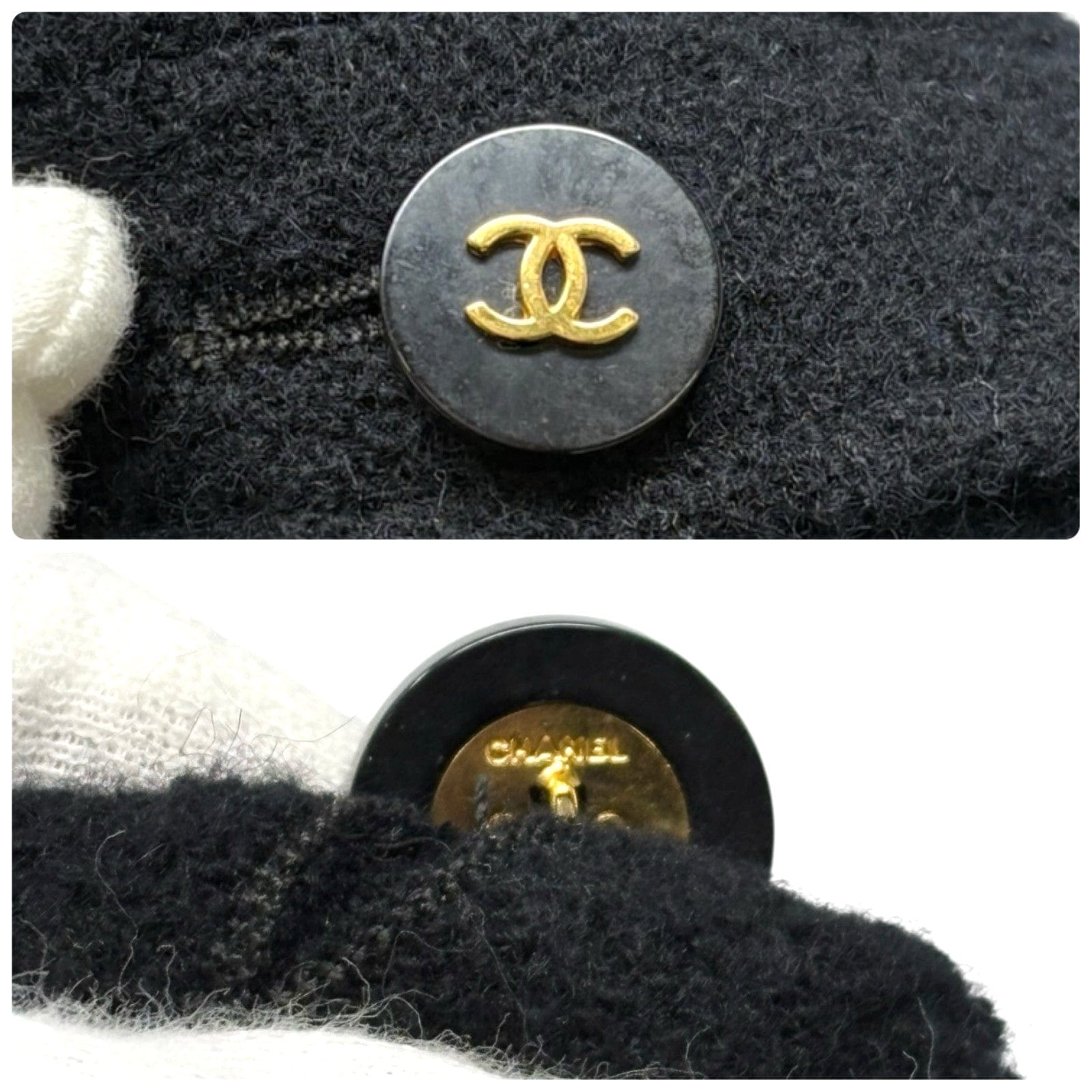 Luxury Promise CHANEL Vintage 95A CC Mark Logo Jacket #38 Mohair Wool Black Gold Button