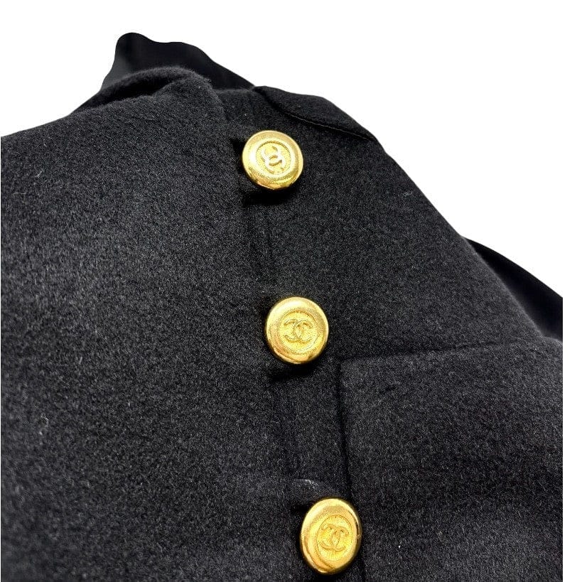 Luxury Promise CHANEL Vintage CC Mark Logo Jacket #38 Button Pocket Black Gold Cashmere