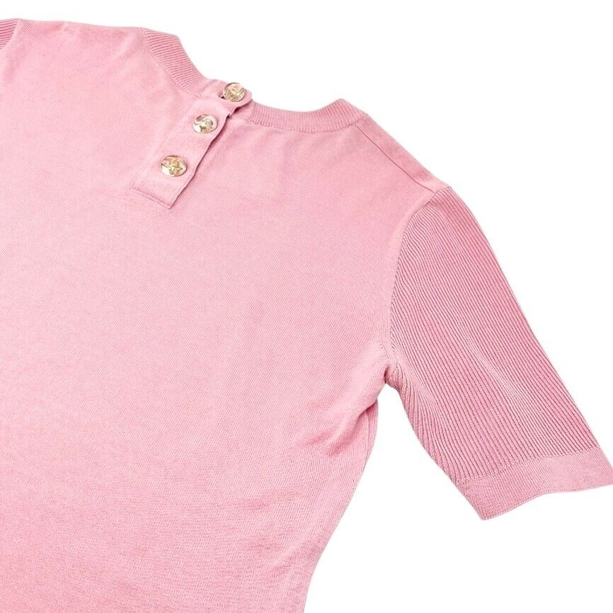 Luxury Promise CHANEL Vintage CC Mark Logo Knit Top T-shirt #36 Pink Gold Cotton Button