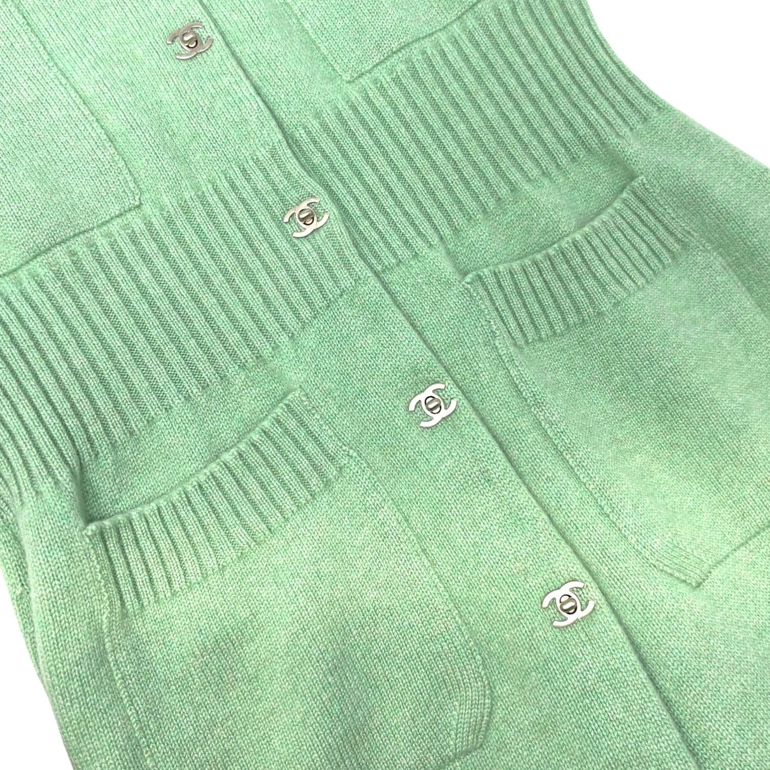 Luxury Promise CHANEL Vintage P52425 CC Turnlock Logo Knit Cardigan Dress #38 Cashmere Green
