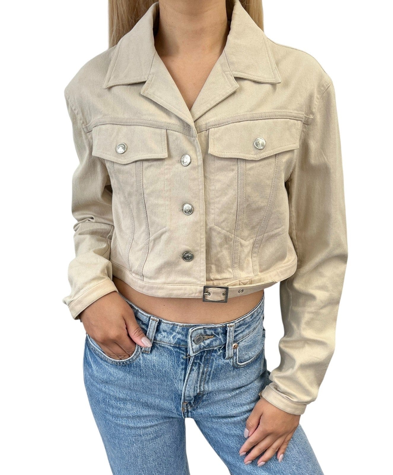 Luxury Promise Christian Dior Vintage 2001 Croped Denim Jacket #38 Beige Long Sleeve Cotton