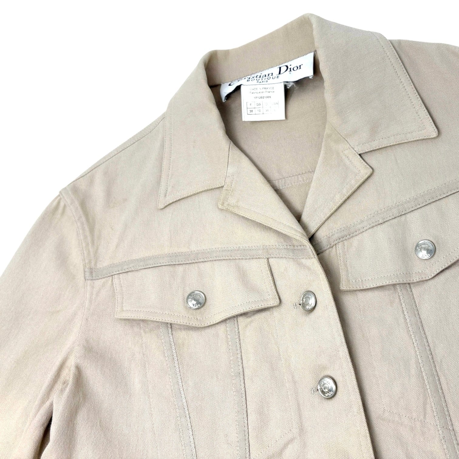 Luxury Promise Christian Dior Vintage 2001 Croped Denim Jacket #38 Beige Long Sleeve Cotton