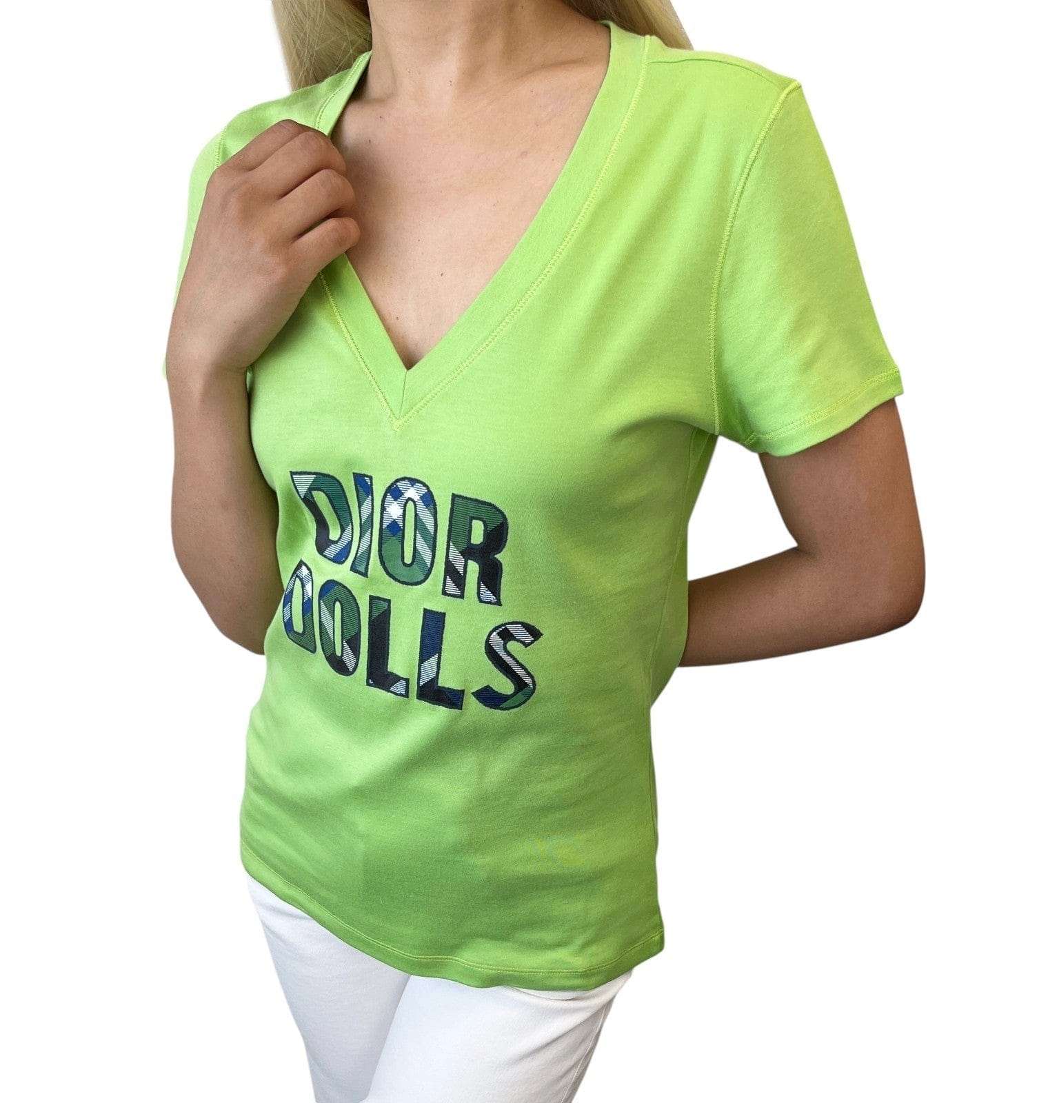 Luxury Promise Christian Dior Vintage 2004 Dolls Logo T-shirt Top #44 Light Green Cotton