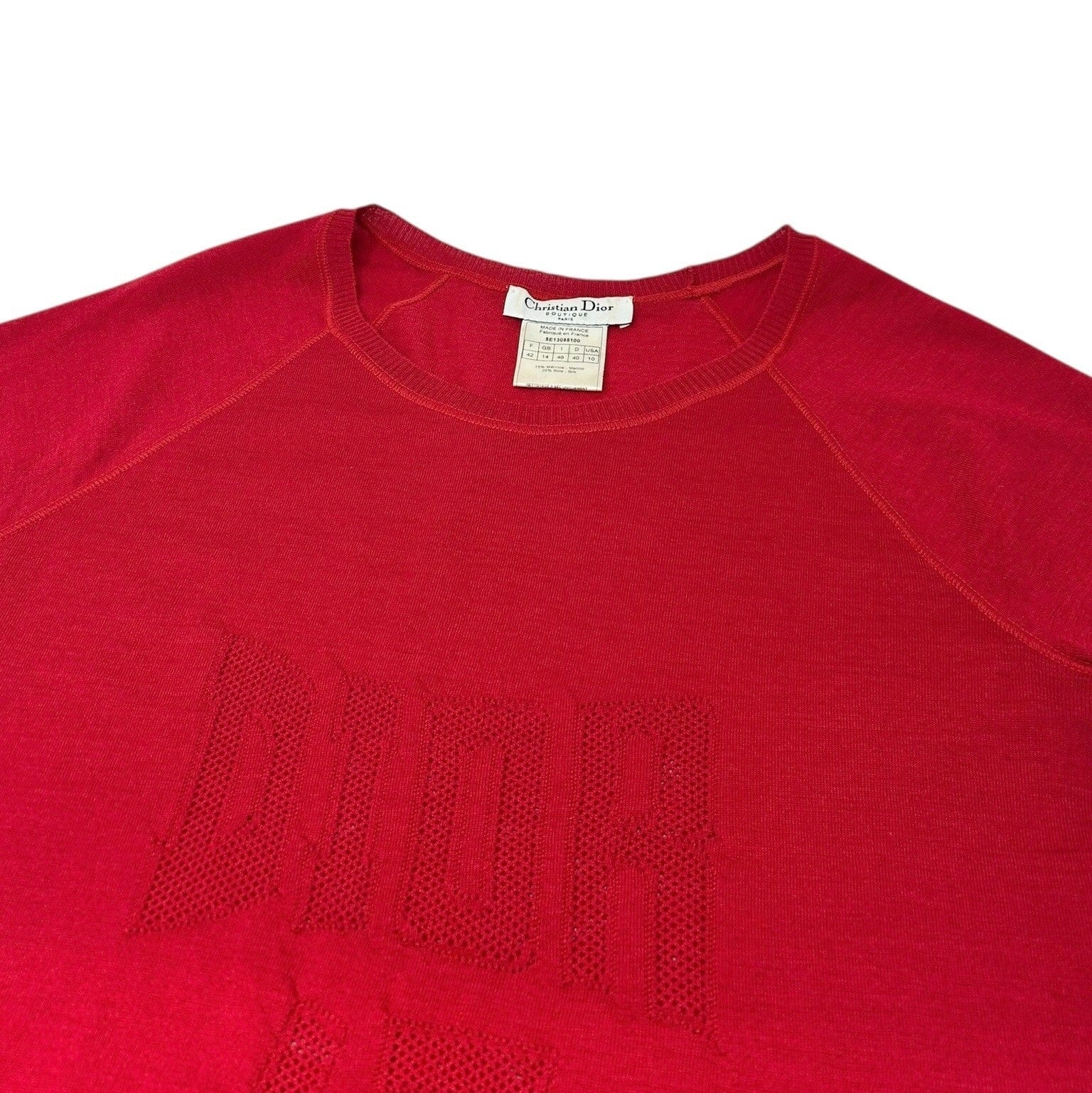 Luxury Promise Christian Dior Vintage 2005 Logo Knit Top #42 T-shirt Red Short Sleeve Mesh