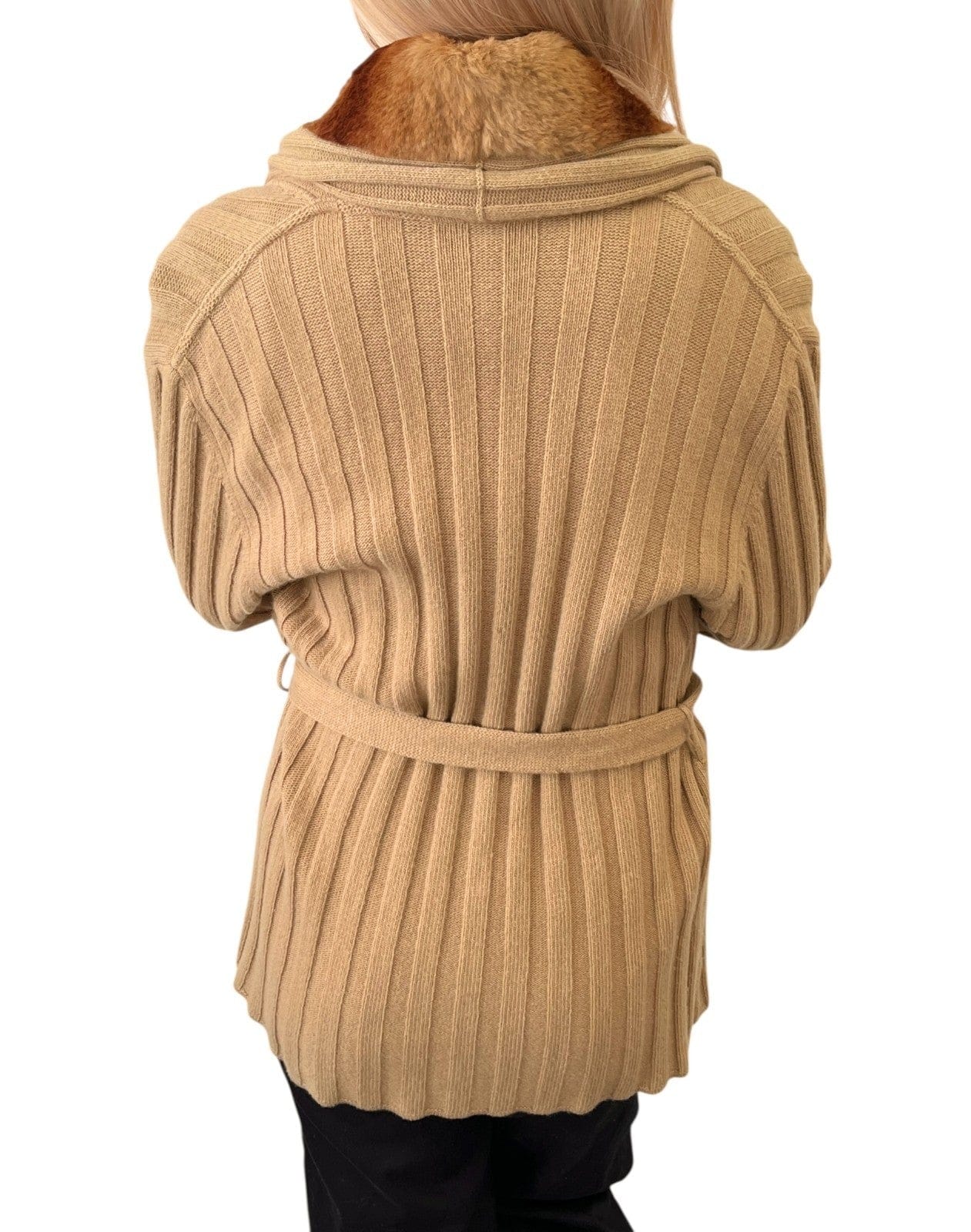 Luxury Promise FENDI Vintage Fur Knit Rib Jacket #44 Cardigan Sweater Beige Wool Cashmere