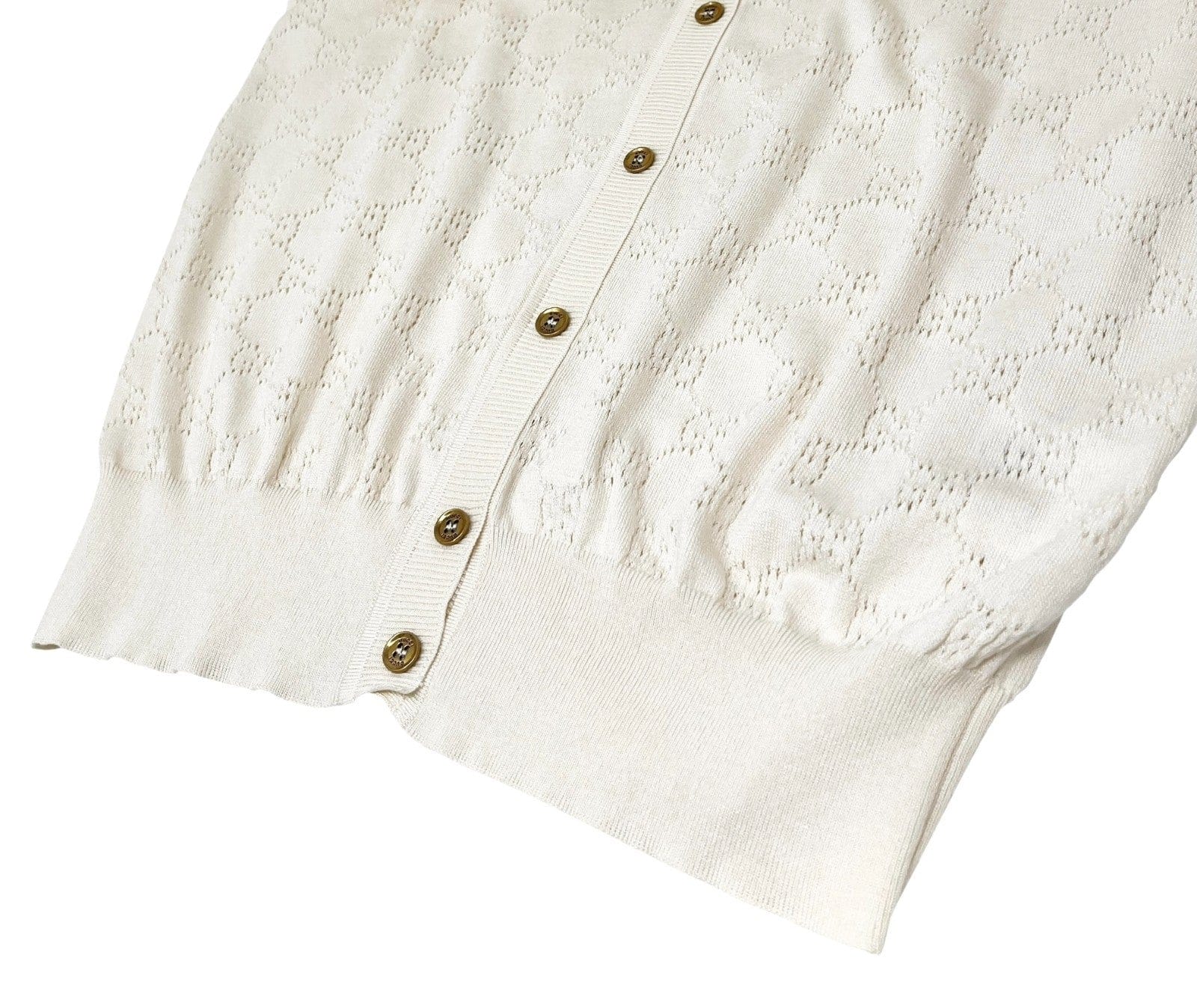 Luxury Promise GUCCI Vintage Cardigan Sweater Top #L Punching Cream Gold Silk Cotton Nylon