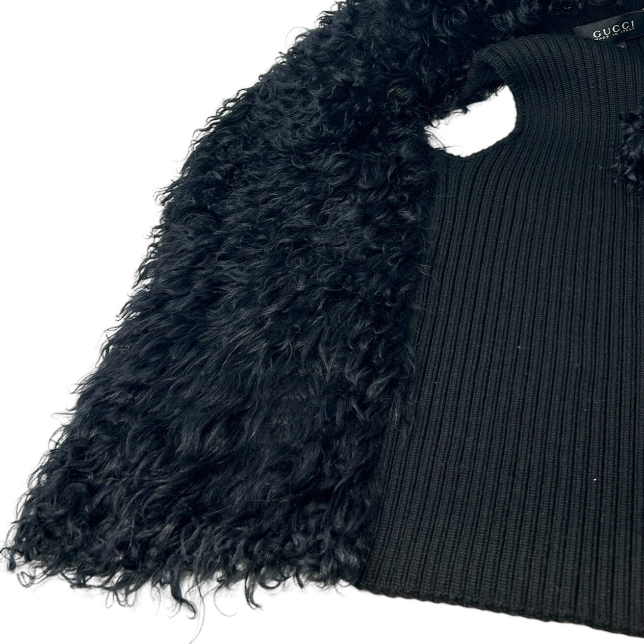 Luxury Promise GUCCI Vintage Horsebit Faux Fur Jacket Knit Vest #40 Black Gold Wool Zip