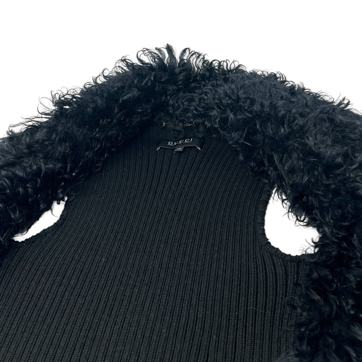 Luxury Promise GUCCI Vintage Horsebit Faux Fur Jacket Knit Vest #40 Black Gold Wool Zip