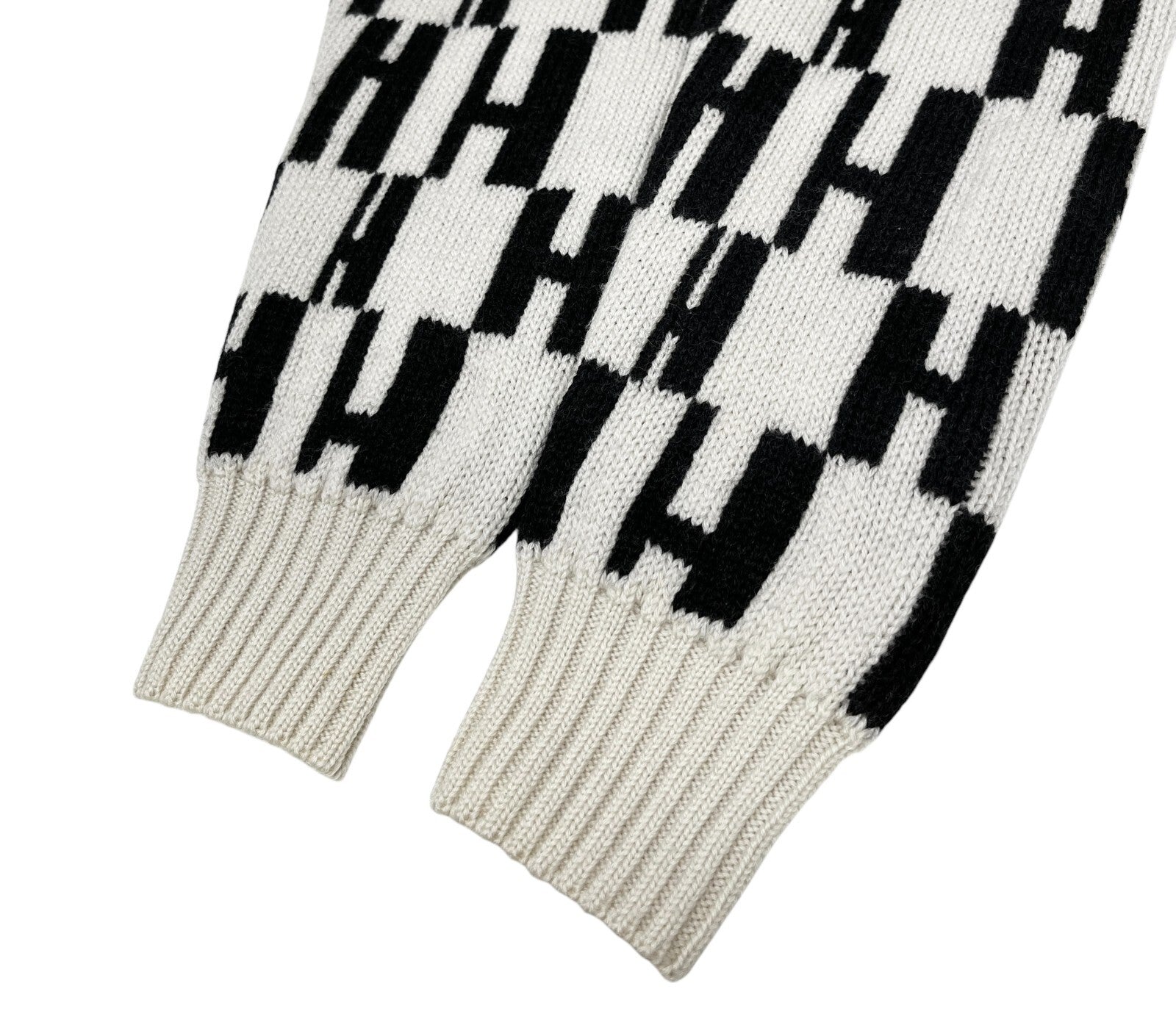 Luxury Promise HERMES Vintage H Monogram Logo Turtleneck Sweater Top #S Cream Black Wool