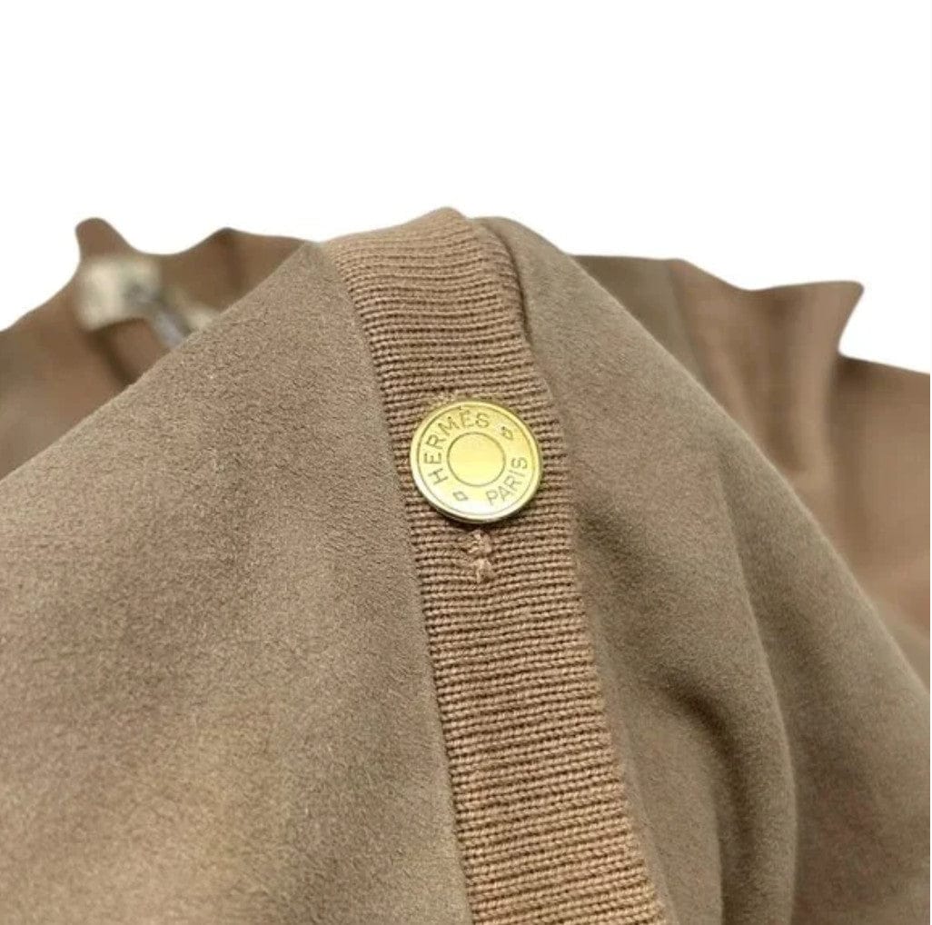 Luxury Promise HERMES Vintage Sellier Button Cardigan #M Light Brown Gold Cotton Nubuck