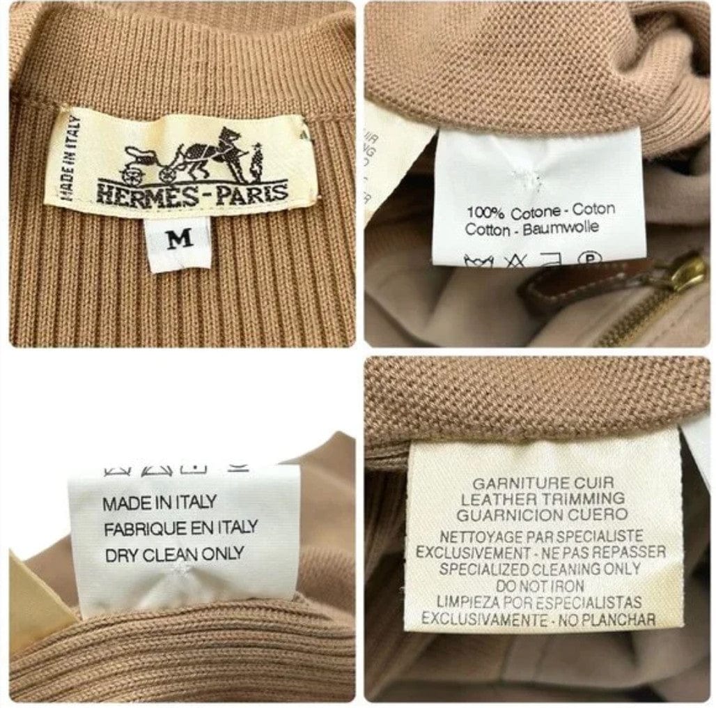 Luxury Promise HERMES Vintage Sellier Button Cardigan #M Light Brown Gold Cotton Nubuck