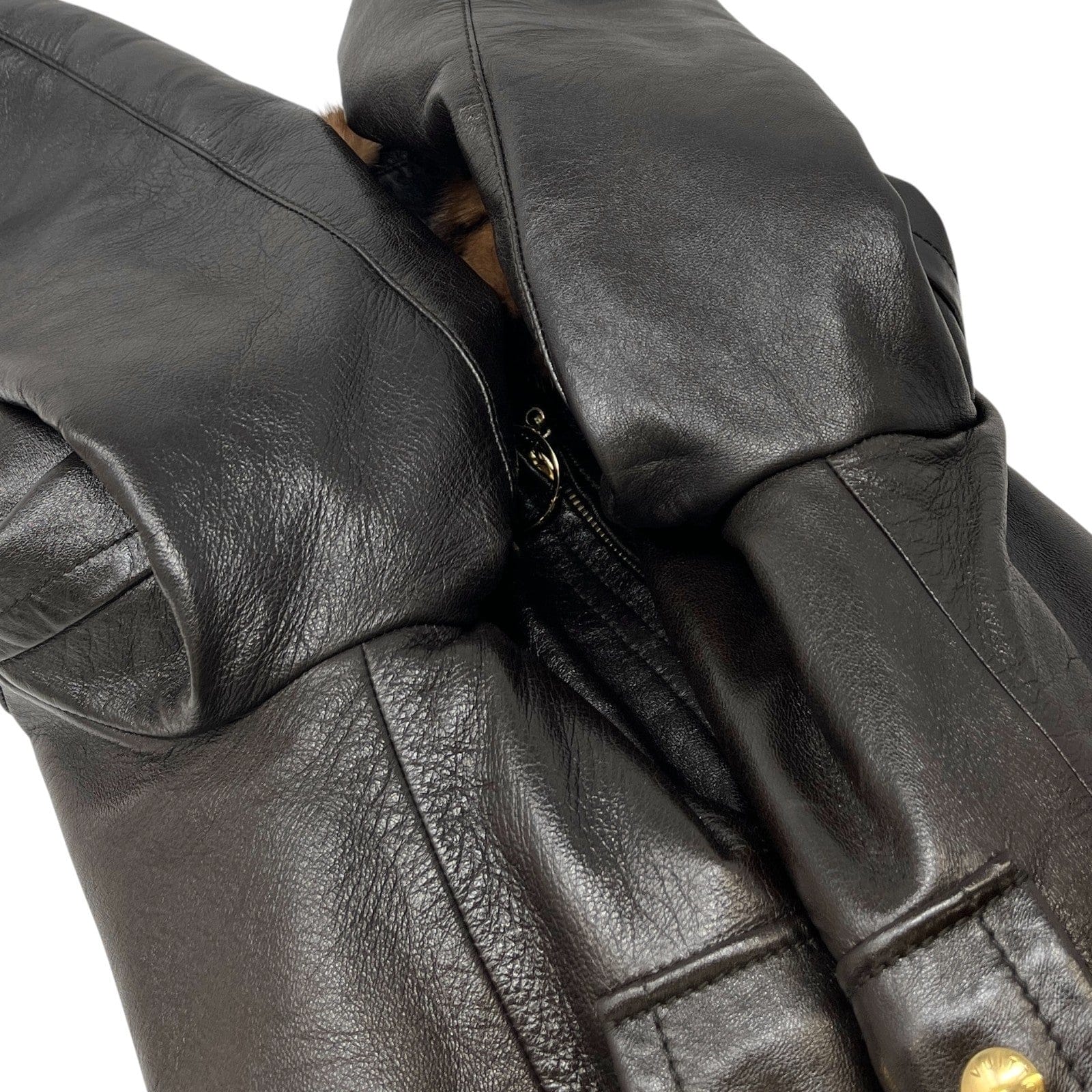 Luxury Promise LOUIS VUITTON Vintage LV Monogram Logo Fur Leather Jacket #36 Zip Brown Gold