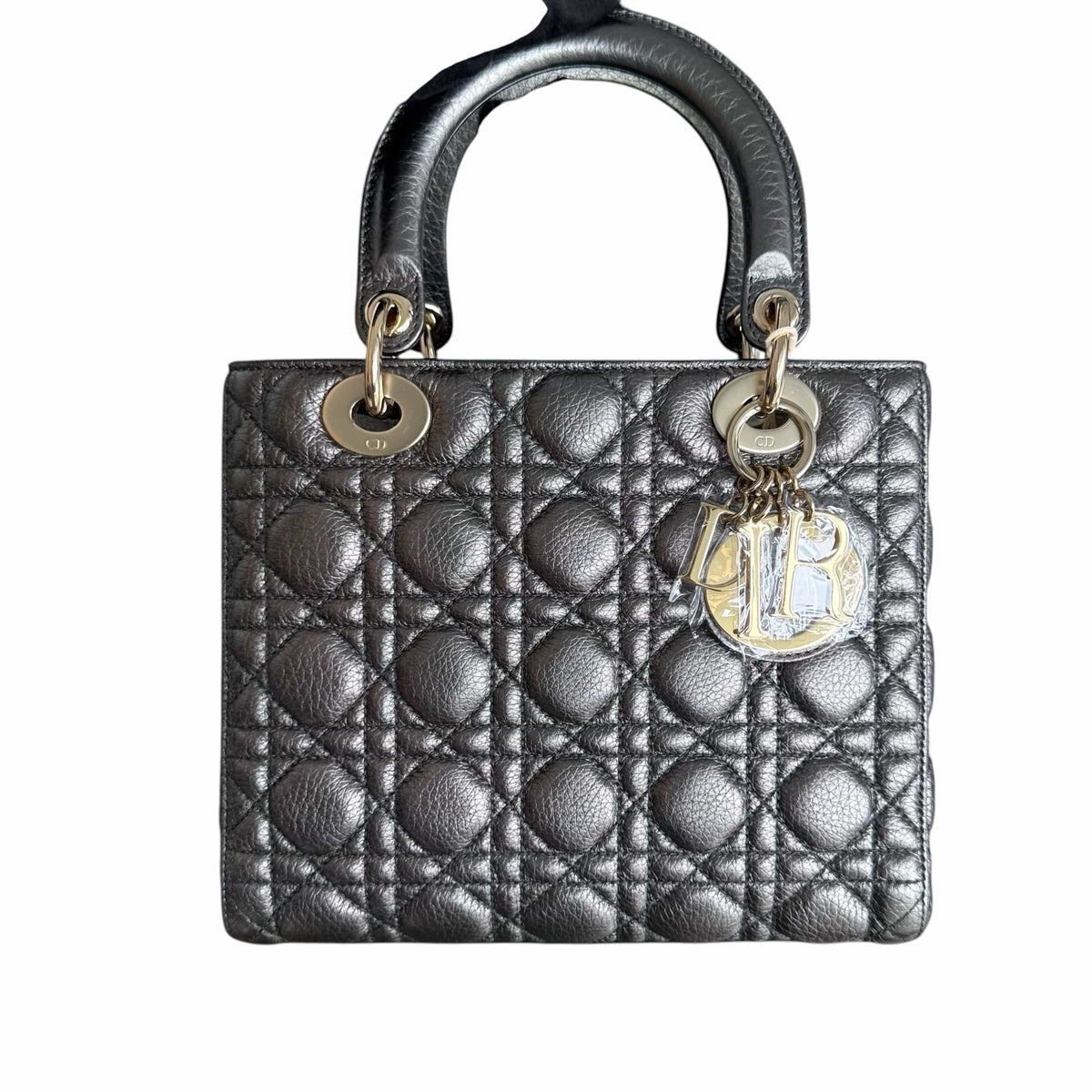 Luxury Promise Dior Lady Medium Flap - Cannage Caviar Dark Gray Gold Hardware